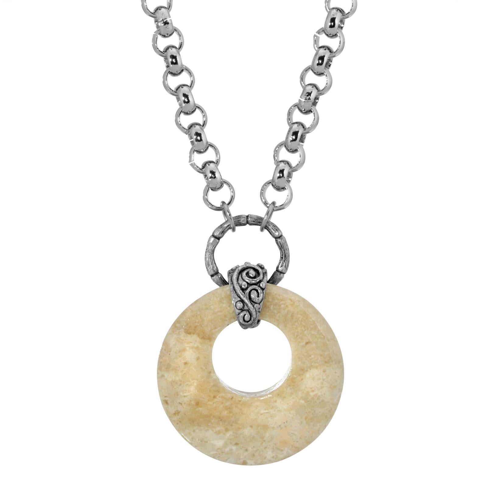 Vintage 1928 Jewelry Semi-Precious Gemstone Hoop Pendant Necklace - 18