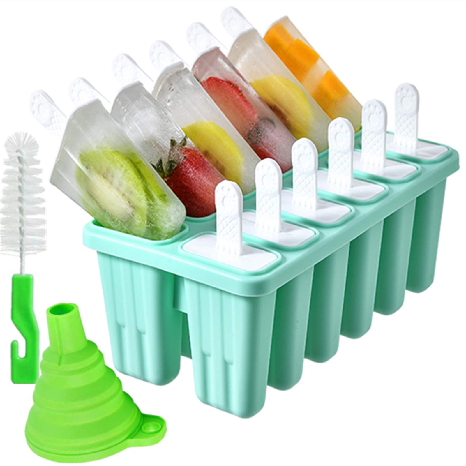 12-Piece Silicone Popsicle Molds with Easy Release - Reusable Ice Pop Maker (12 Cavities, Green) for Homemade Frozen Treats, Kids Snacks & Summer Parties