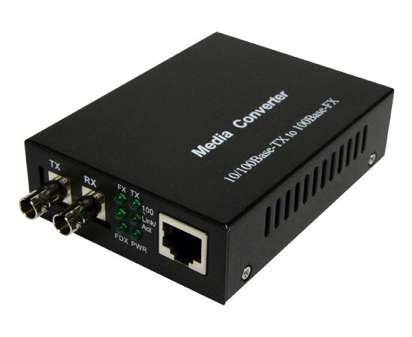 Multimode Media Converter - Fast Ethernet 10/100Mbps, 2K Resolution, RJ45 to ST Fiber Optic - Ideal for Home Office, Data Centers & Network Extensions