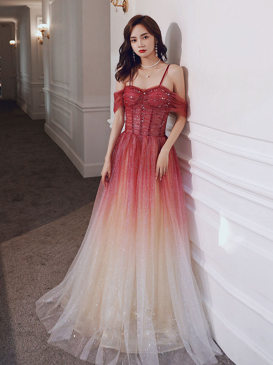 Elegant A-Line Sweetheart Neckline Burgundy Tulle Long Prom Dress - Off Shoulder Evening Gown for Formal Dances & Special Occasions