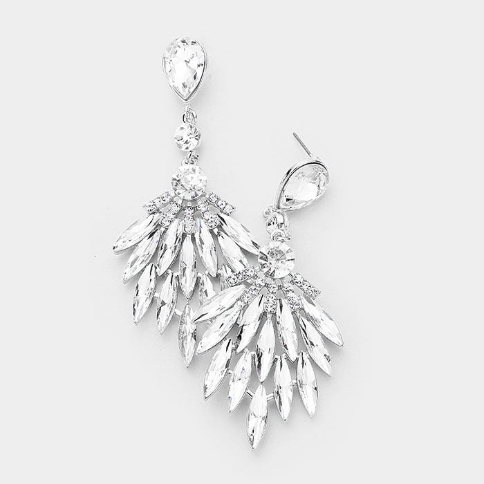 Crystal Cluster Leaf Pageant Earrings - Elegant Bohemian Dangle Earrings for Women | Perfect for Festivals, Parties, and Special Occasions