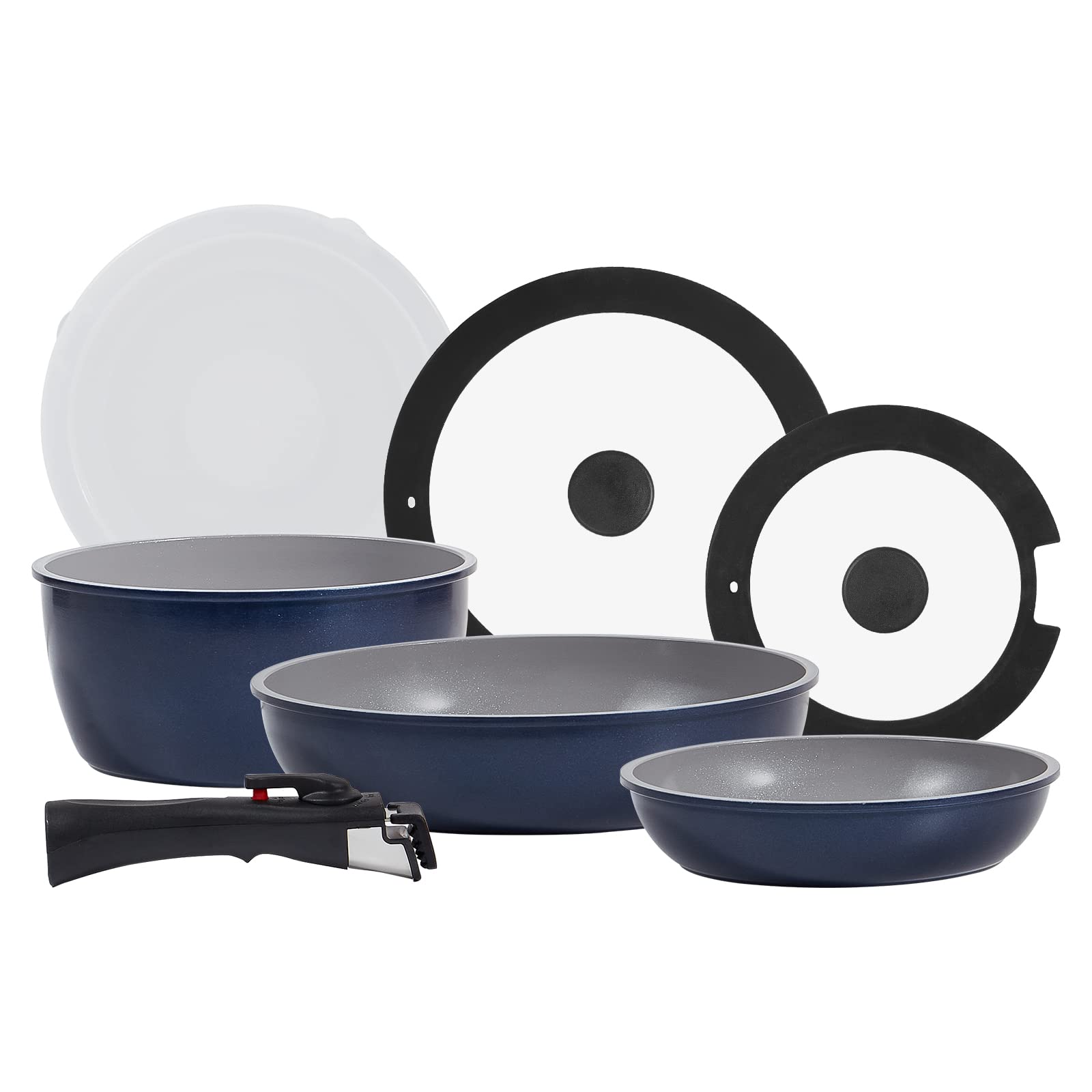 ROCKURWOK Nonstick Ceramic Cookware Set with Removable Handle - PFAS & PFOA Free Pots and Pans | Oven, Dishwasher & RV Safe | Perfect for Camping, Home Cooking & Outdoor Adventures (Blue)