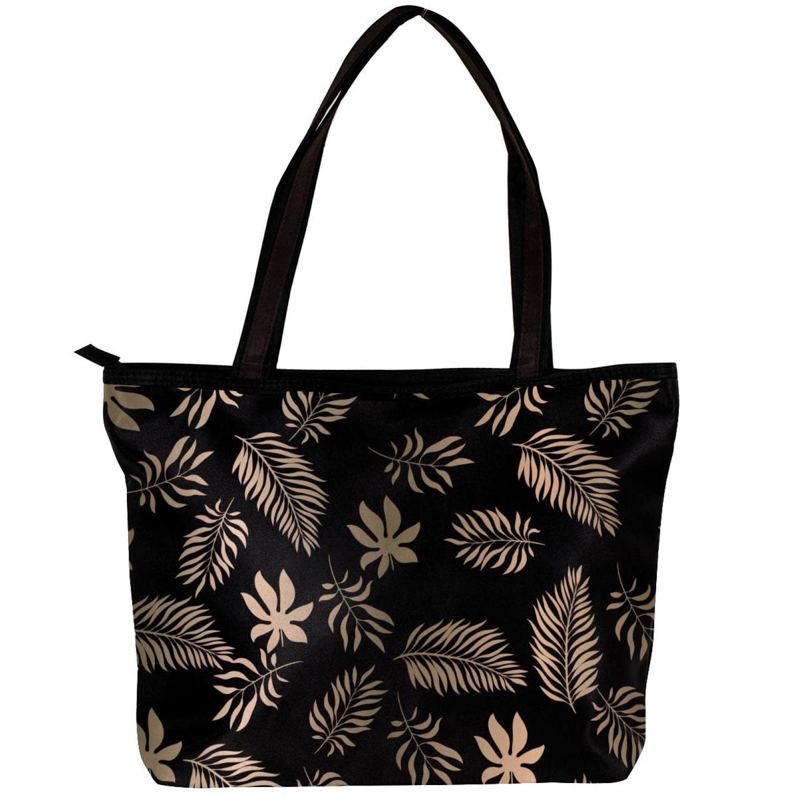 Luxury Women's Tote Bag with Golden Tropical Leaf Pattern - Stylish Shoulder Handbag with Inner Pouch for Work, Travel & Shopping
