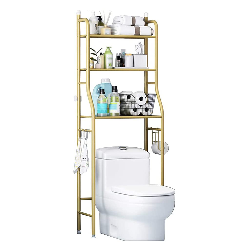 3-Tier Freestanding Bathroom Storage Cabinet - Adjustable Height Over The Toilet Shelf Organizer | Space Saving Metal Rack for Bathroom & Kitchen Organization | Easy Assembly Bathroom Shelves for Towels, Toiletries & Decor (Gold) - Perfect for Small Bathrooms, Apartments & Dorm Rooms