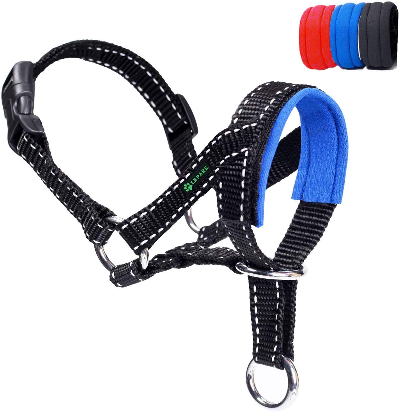 Reflective Dog Head Halter with Safety Strap - No Pull Dog Collar for Small, Medium & Large Dogs (Size S, Blue) - Perfect for Walking, Training & Nighttime Safety