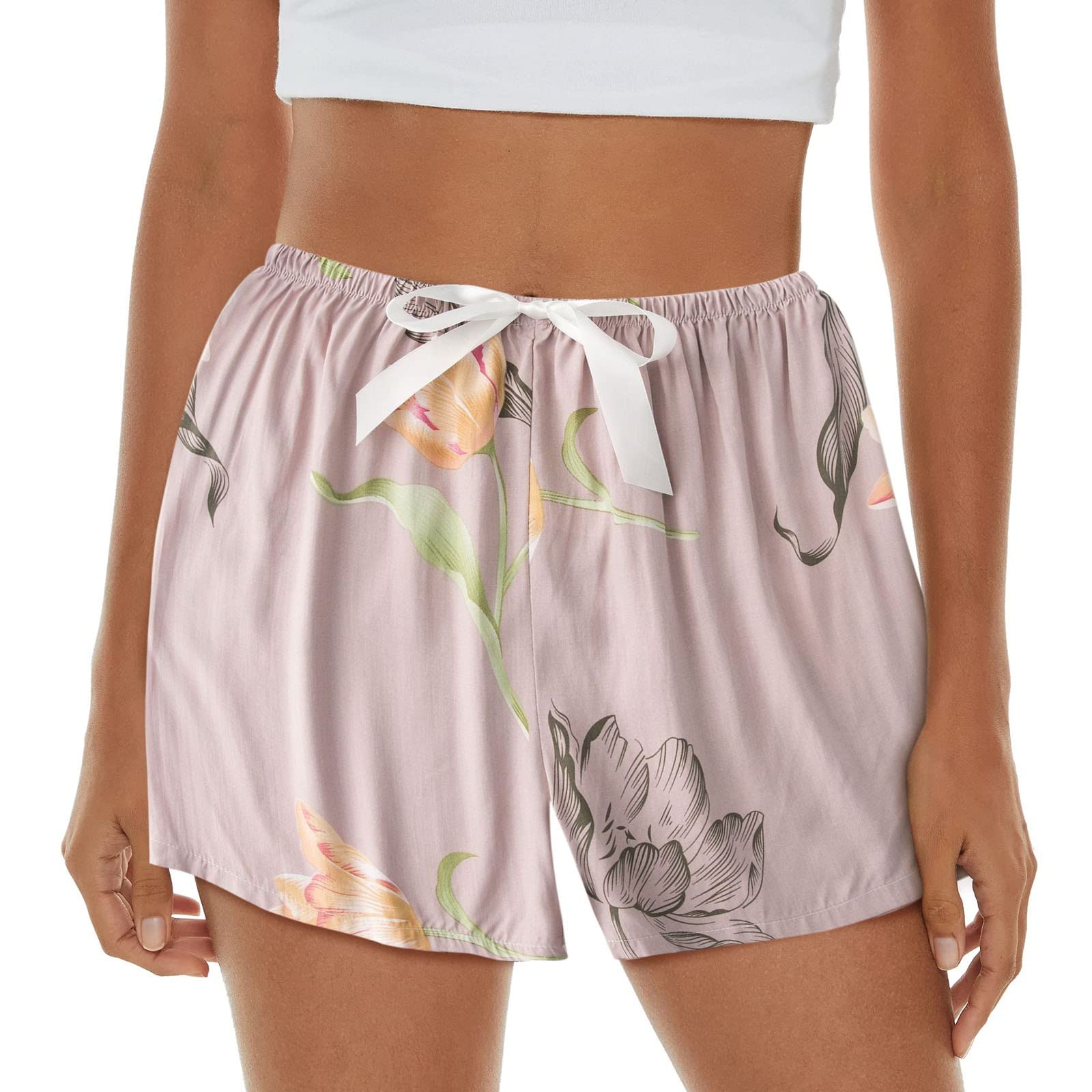Women's Lightweight Printed Pajama Shorts with Bow & Elastic Waist - Soft Lounge Sleepwear & Running Pants for Winter Comfort - Perfect for Sleeping, Lounging & Home Workouts
