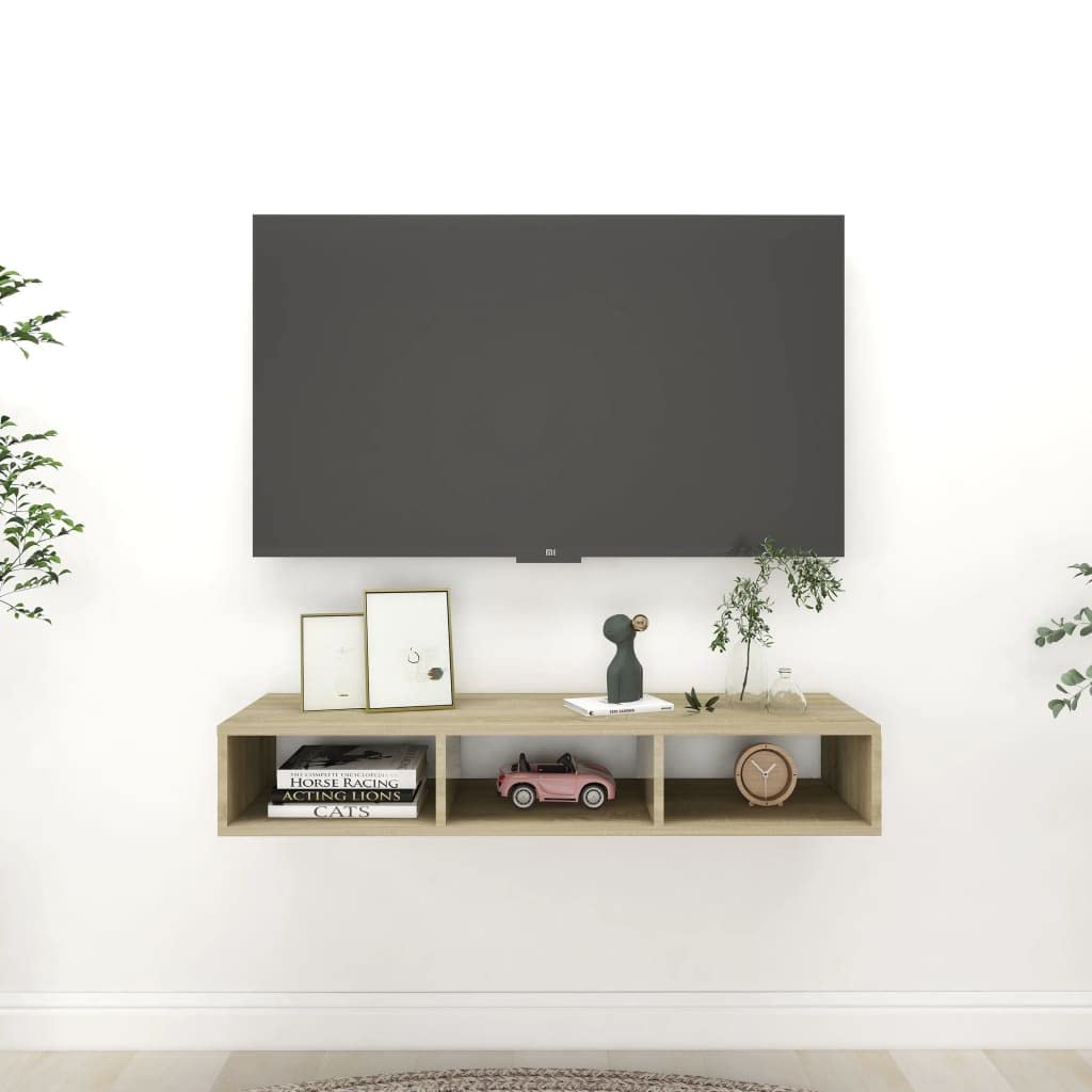 2 Tier Floating Shelves Wall Mounted - 3 Compartments Storage Shelves for Bedroom & Living Room - Easy to Install Wooden Display Shelves for TV, Books & Decor - Brown Home Organization Solution