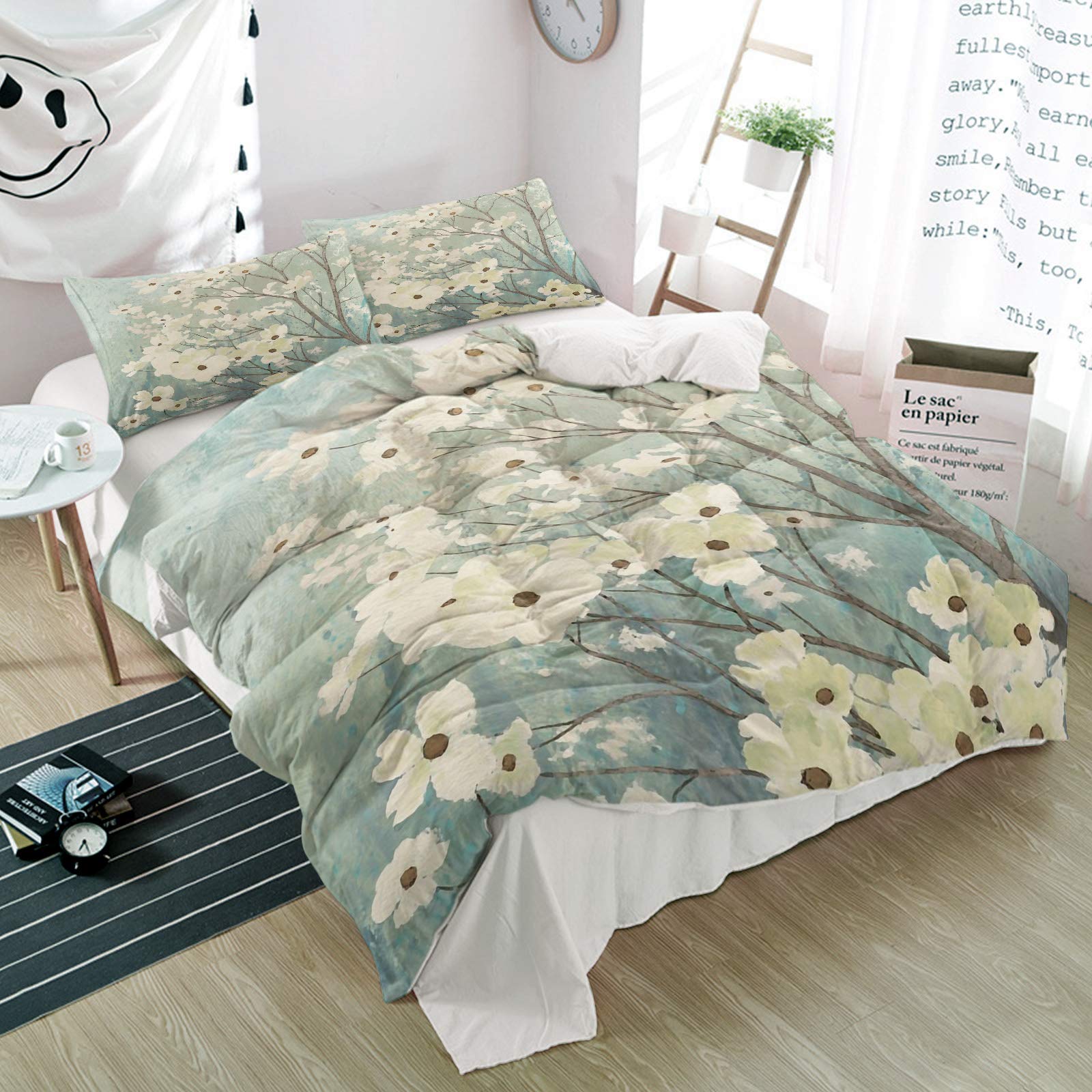 Luxury 3-Piece Twin Duvet Cover Set - Soft Microfiber Floral Landscape Tree Design with Zipper Closure & Corner Ties | Oil Painting Style Bedding for Cozy Bedroom Decor | Perfect for Guest Rooms, Dorms & Vacation Homes