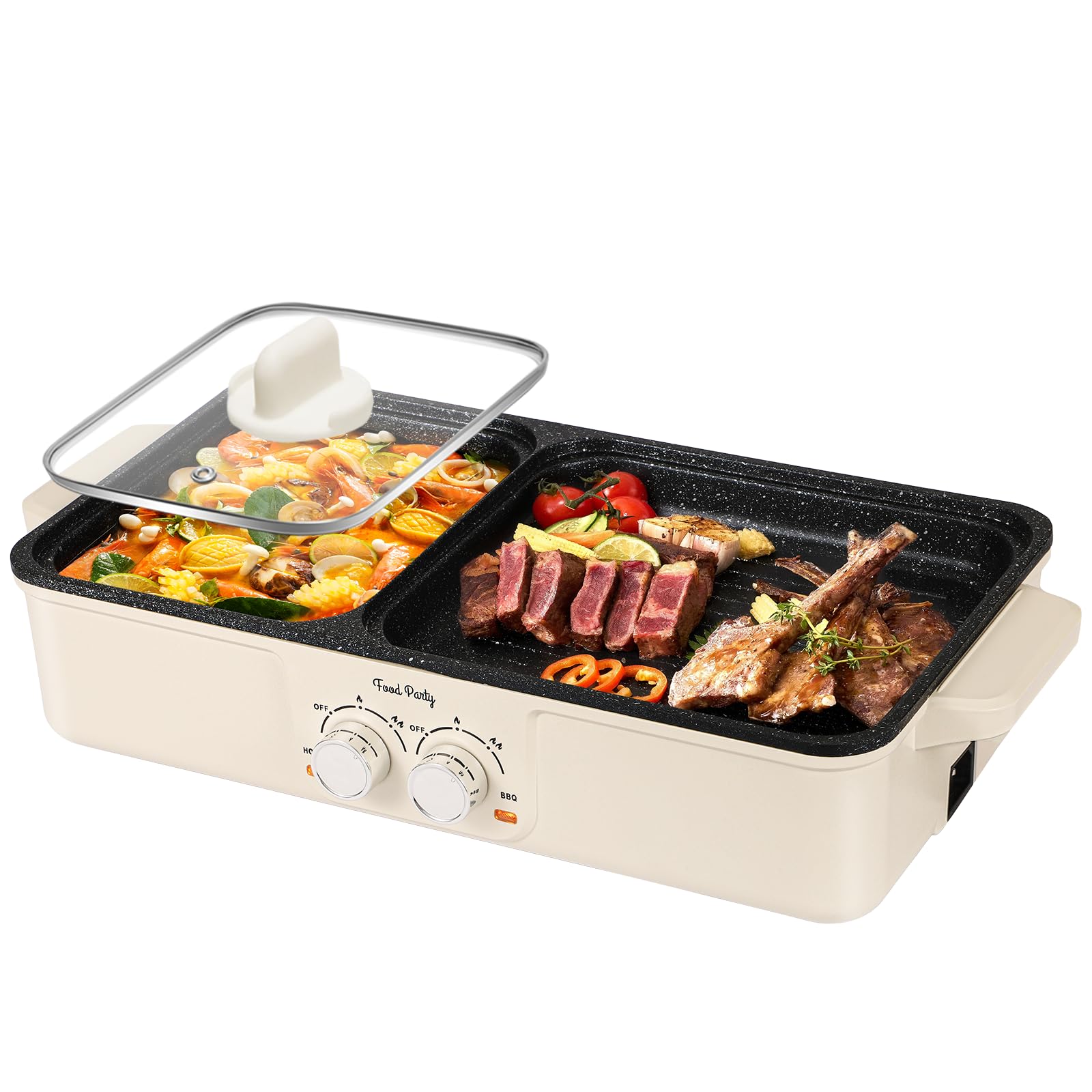 2-in-1 Electric Hot Pot & Korean BBQ Grill - Smokeless Indoor Shabu Shabu Pot with Non-Stick Surface (Large Size) for Home Cooking, Family Gatherings & Asian Cuisine Parties