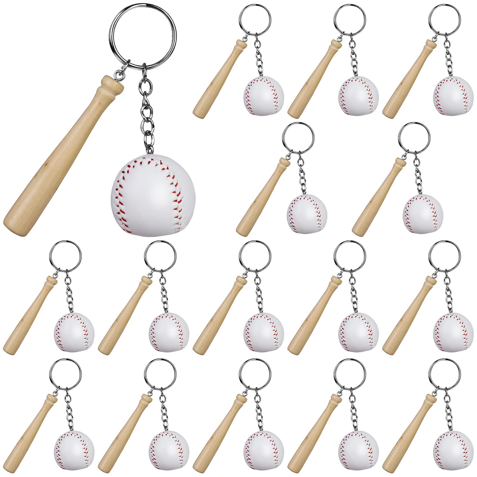 ADXCO 16 Pack Mini Wooden Baseball Bat Keychains - Bulk Baseball Keyrings for Sports Fans, Team Gifts & Party Favors - Perfect for Baseball Games, School Carnivals, Birthday Party Bags & Sports Reward Incentives