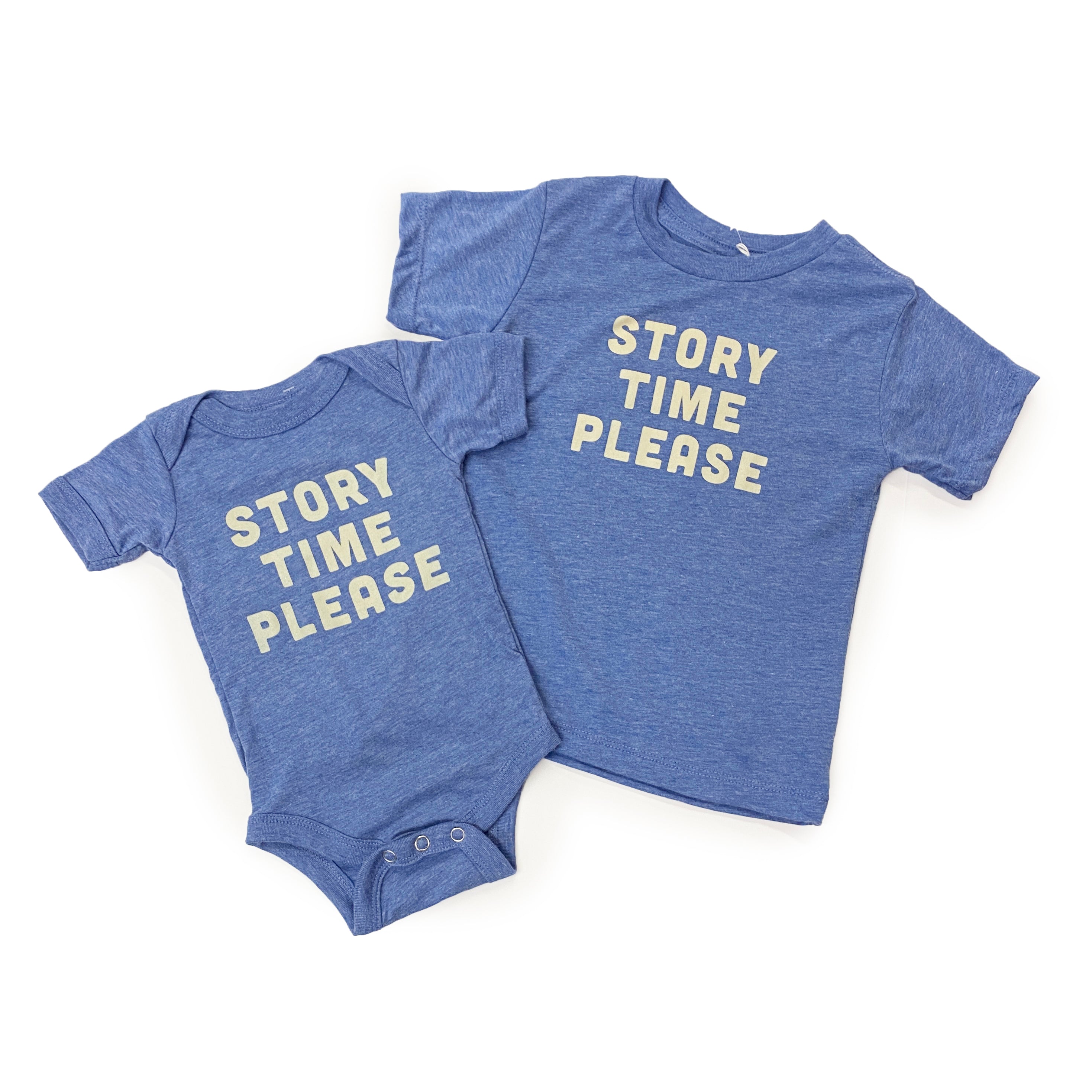 Story Time Please Baby Onesie or T-Shirt - Soft Cotton Cute Outfit for Reading Time & Family Moments