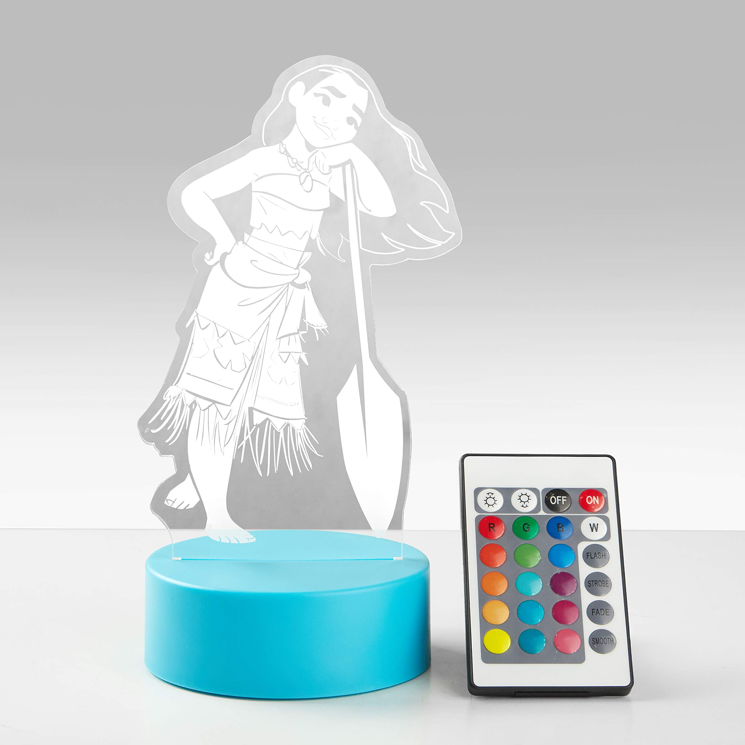 Disney Moana Acrylic LED Table Lamp with 16 Color Changing Lights & Remote Control - Kids Bedroom Night Light, Girls Room Decor, Themed Birthday Gift