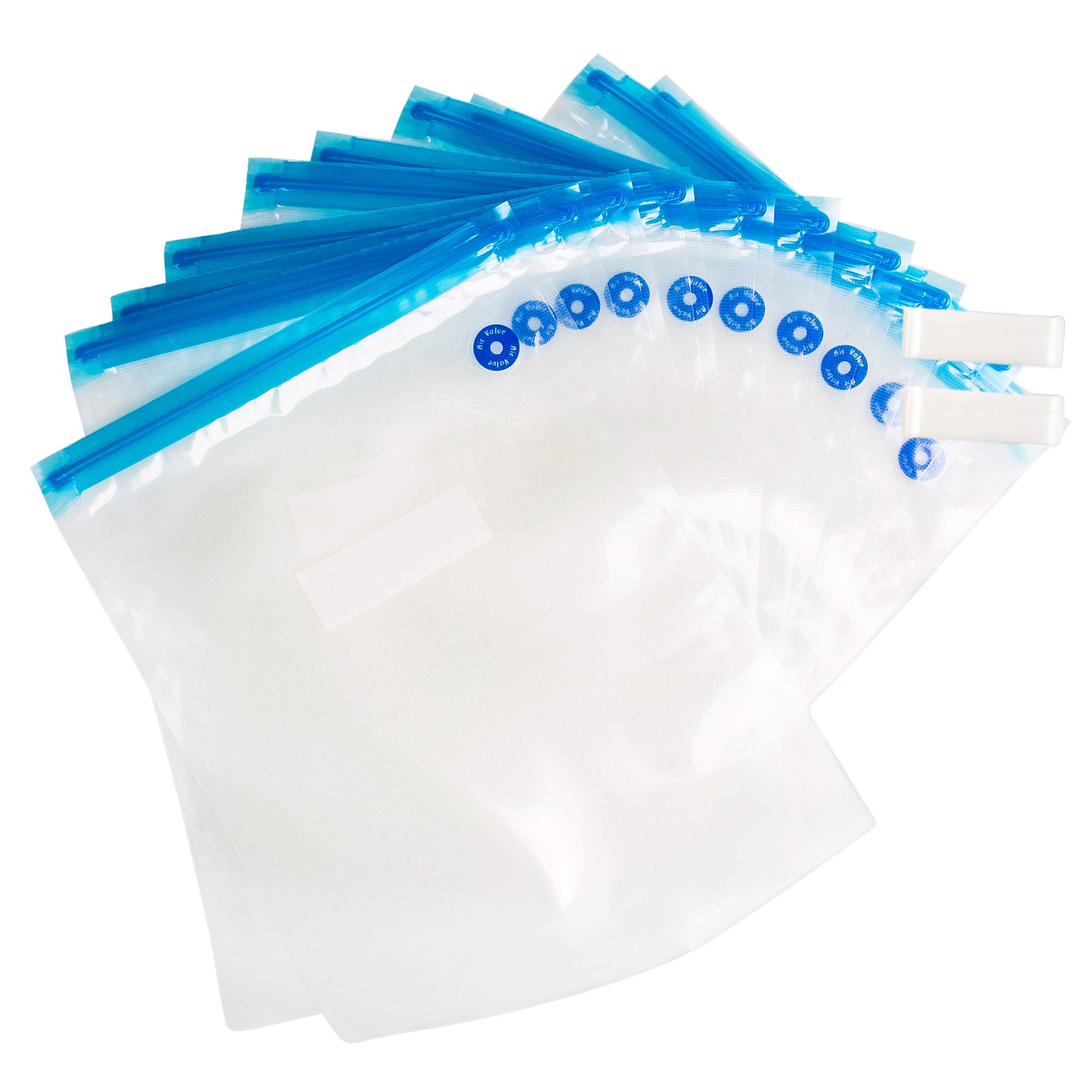 DiLan 10 Pack Reusable BPA Free Vacuum Sealer Bags for Sous Vide & Food Storage - Includes 2 Sealing Clips | Airtight Kitchen Organization & Meal Prep Solution | Perfect for Freezing, Marinating & Preserving Freshness