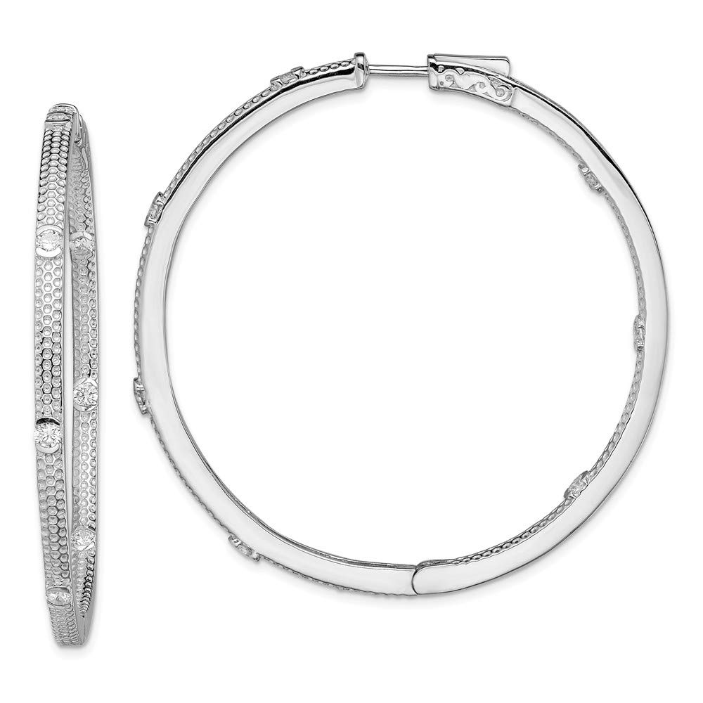 Sterling Silver Rhodium-Plated Cubic Zirconia Hoop Earrings for Women - Round In & Out Design QE13715 - Perfect for Parties, Weddings & Everyday Wear