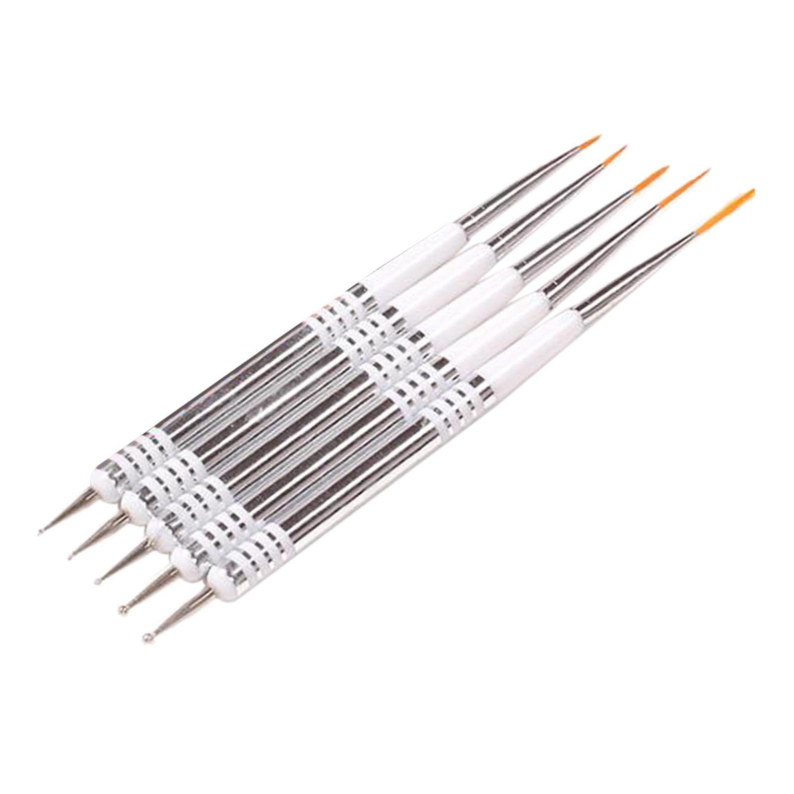 Fenteer 5Pcs Professional Nail Art Brushes Set for Manicure, Dotting, Painting & Drawing - DIY Nail Design Tools Kit with Polish Brushes & Dotting Pens (White) - Perfect for Salon, Home Use & Nail Art Beginners