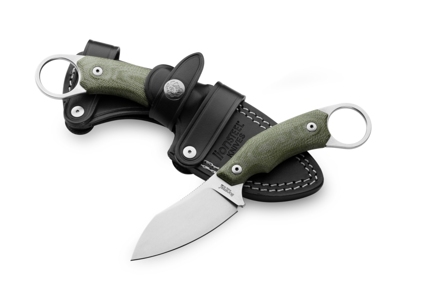 Lionsteel LSTH1CVG H1 Fixed Blade Skinner Knife - Green Canvas Micarta Handles - Hunting, Camping & Outdoor Survival Tool
