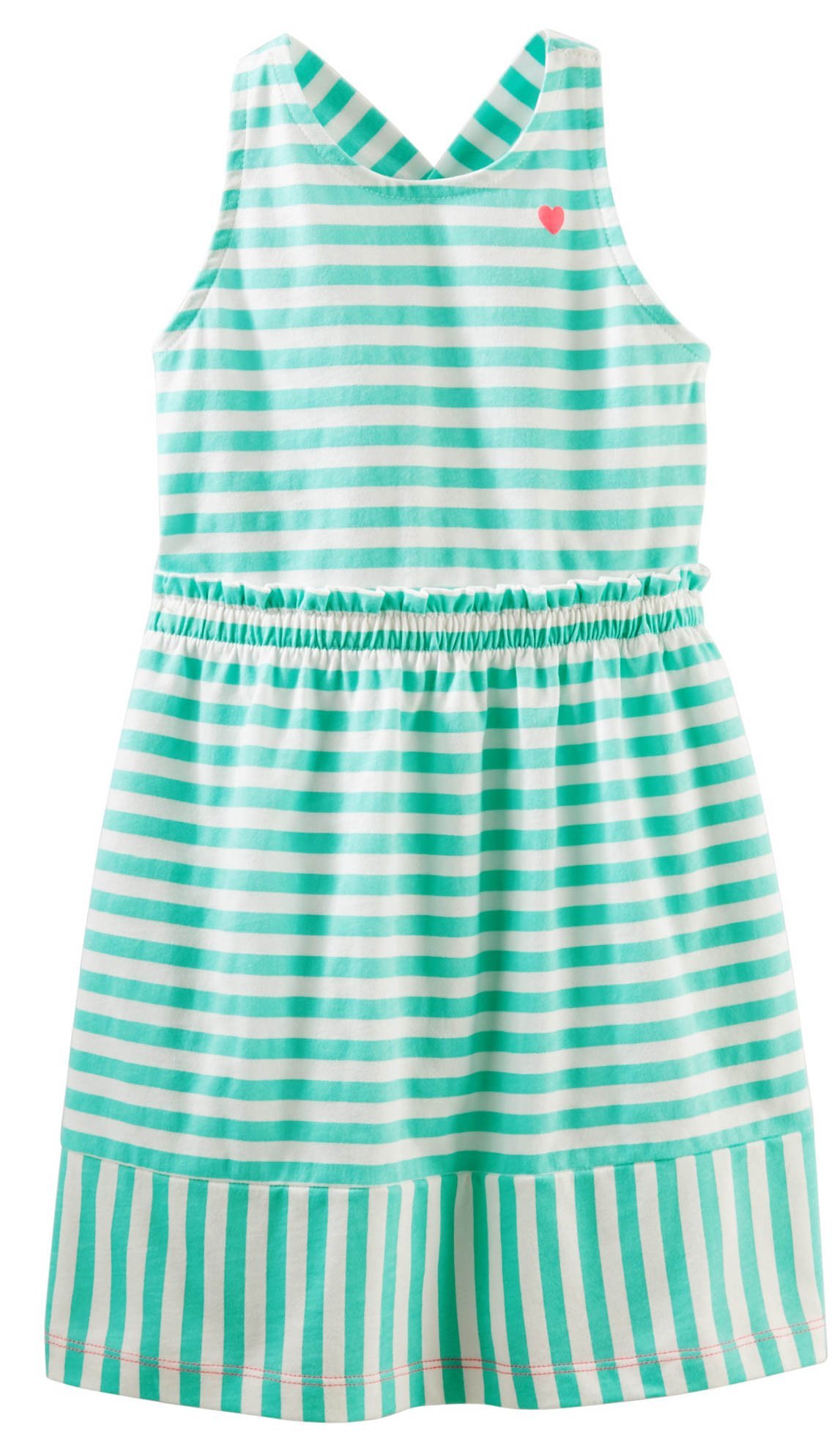 OshKosh BGosh Girls' Green & White Striped Dress Size 6 - Cute & Comfortable Summer Outfit for Playdates, Parties & School