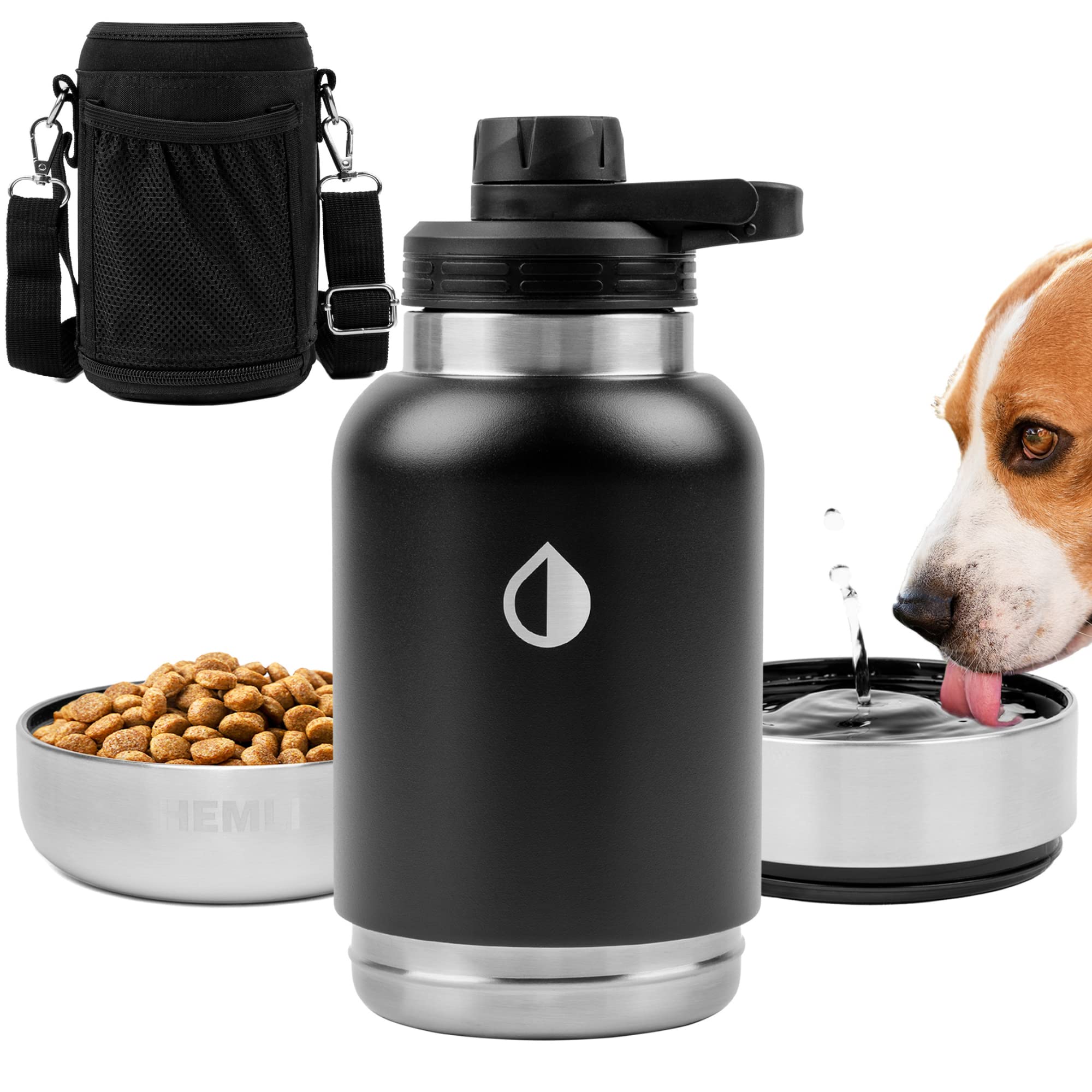 HEMLI 32 oz. Portable Dog Water Bottle with Foldable Bowl - Leak Proof Travel Water Dispenser for Dogs, Perfect for Walking, Hiking, Camping & Outdoor Adventures - Pet Travel Accessories Kit