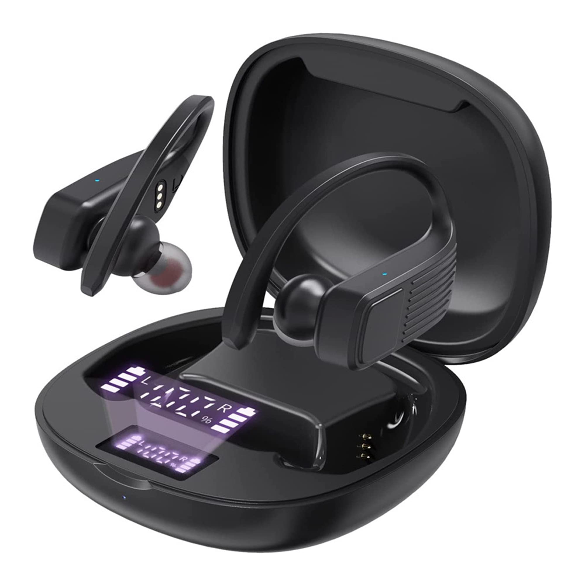 **Wireless Bluetooth Earbuds with Ear Hooks, IPX5 Waterproof, Noise Cancelling, Built-in Mic, 30H Playtime with Charging Case - for Running, Workout, Gym, Travel (Compatible with Android & iOS)**