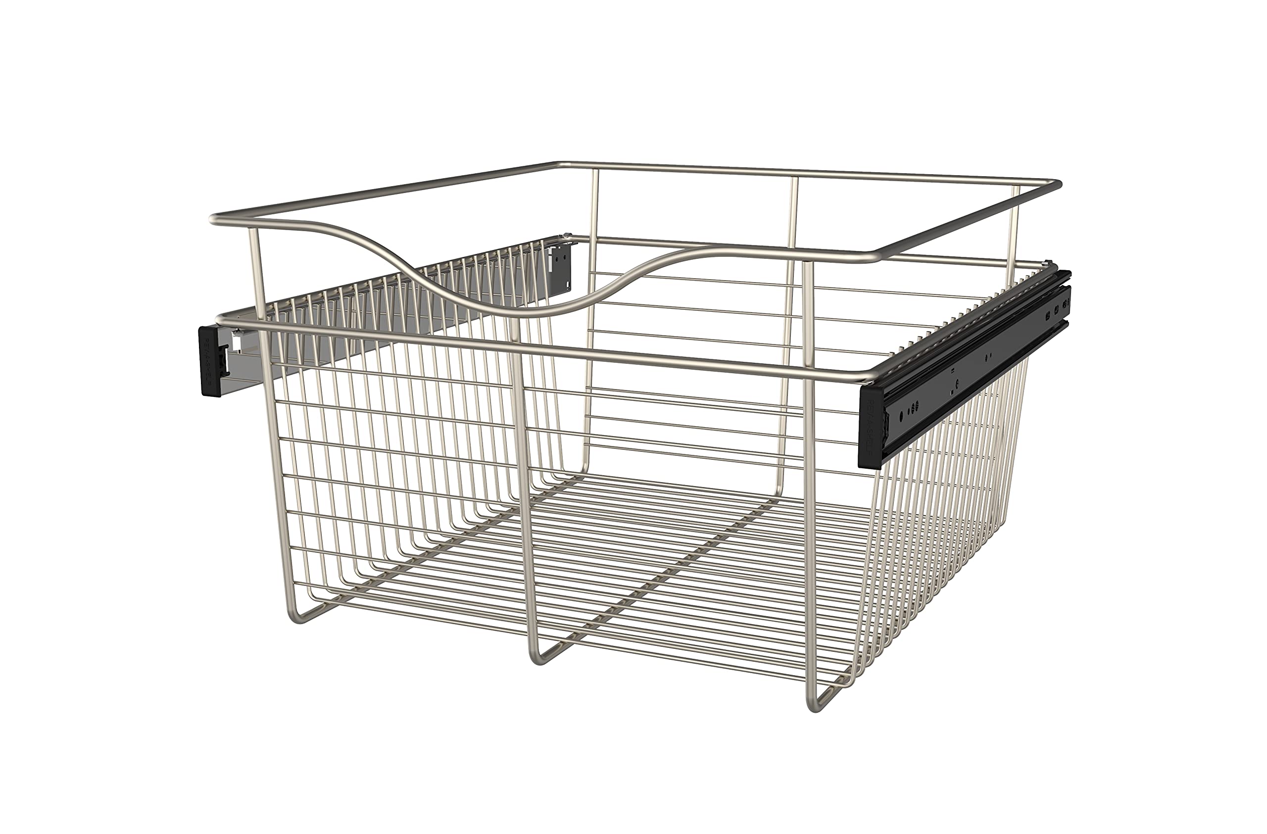 Rev-A-Shelf CB-182011SN-1 Satin Nickel Pull-Out Closet Basket Organizer - Space Saving Storage Solution for Bedroom, Bathroom & Walk-In Closets