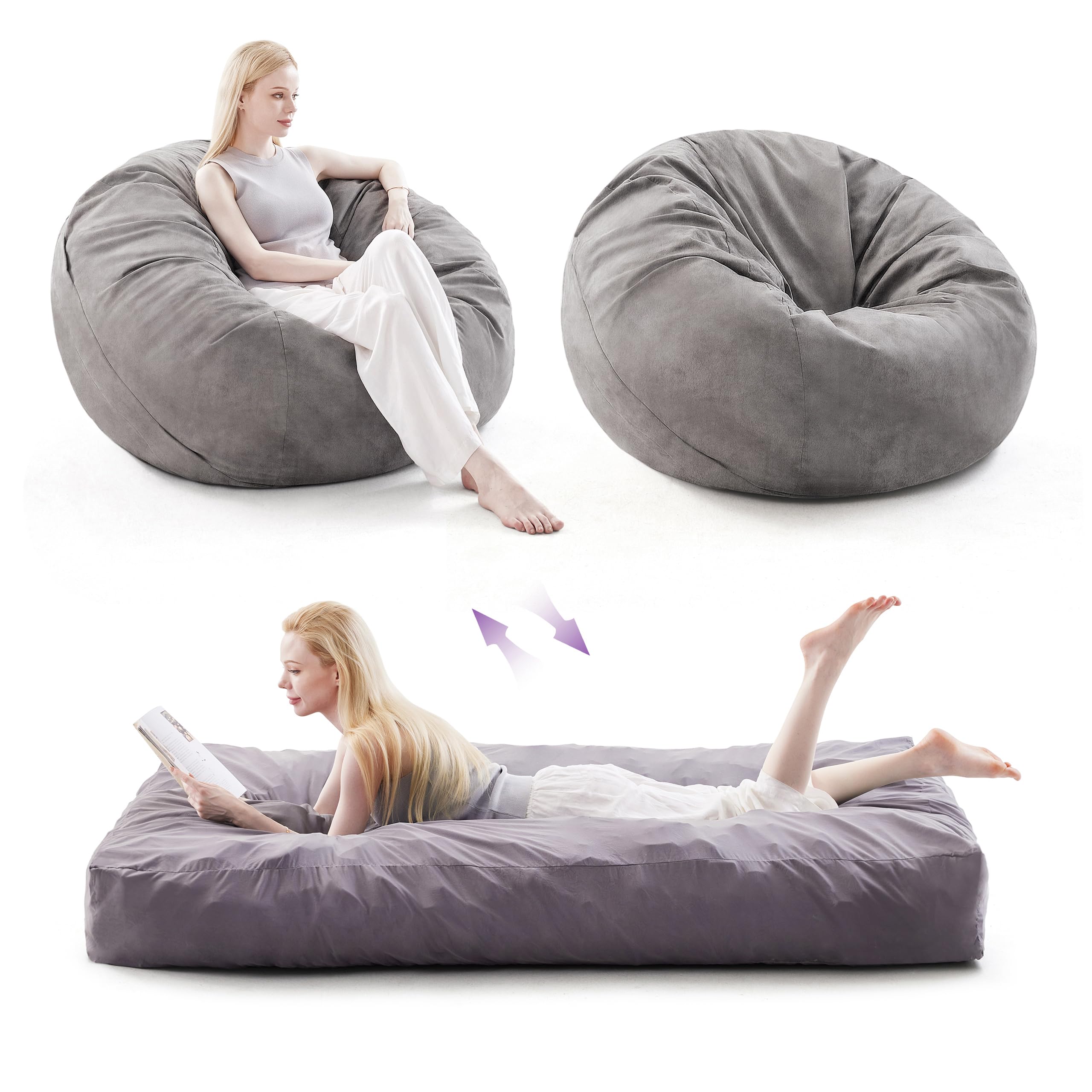 AYEASY Memory Foam Bean Bag Chair with Filler - Oversized Bean Bag Couch for Adults, Washable Microfiber Cover - Perfect for Dorm Room, Living Room, Bedroom & Game Room (Grey, Full Size)