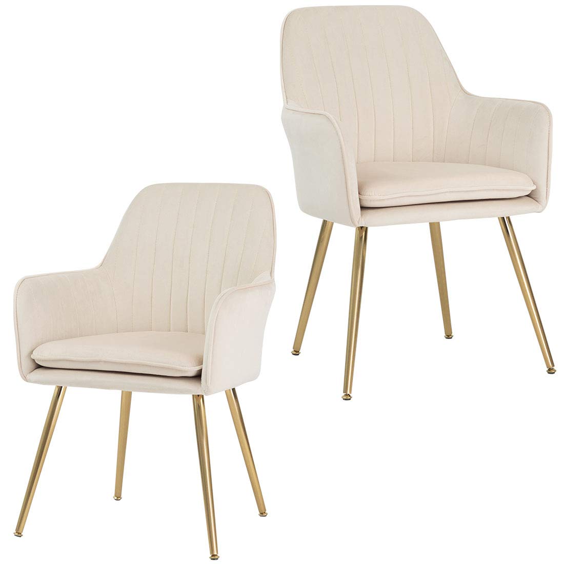 Golden Beach Velvet Dining Chair Set of 2 - Mid-Back Accent Chairs with Gold Plated Legs, Modern Upholstered Armchairs for Living Room, Lounge, Bedroom (Beige, 2-Piece Set) - Perfect for Home Decor, Relaxation & Entertaining Guests