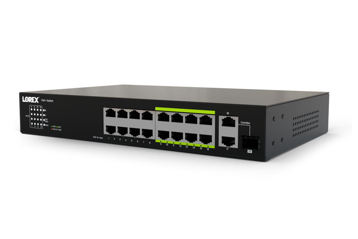 Lorex 16 Port Unmanaged Network Switch with 8 ePoE & 8 PoE+ Ports, 250W Power Budget - Ideal for Home Security Cameras, Office Networks & Small Business IT Setups