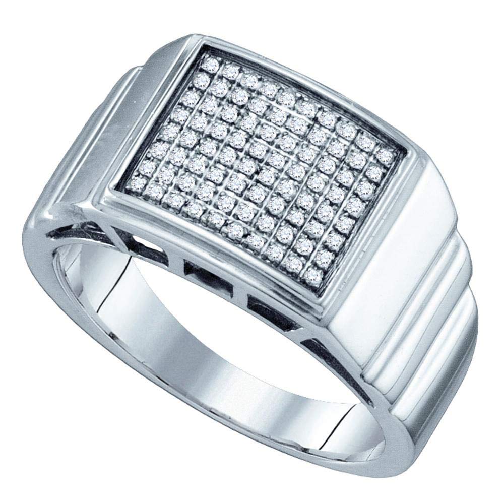 Sterling Silver Men's Diamond Ring - 1/4 CTTW Round & Square Cluster Textured Design for Wedding, Engagement & Special Occasions