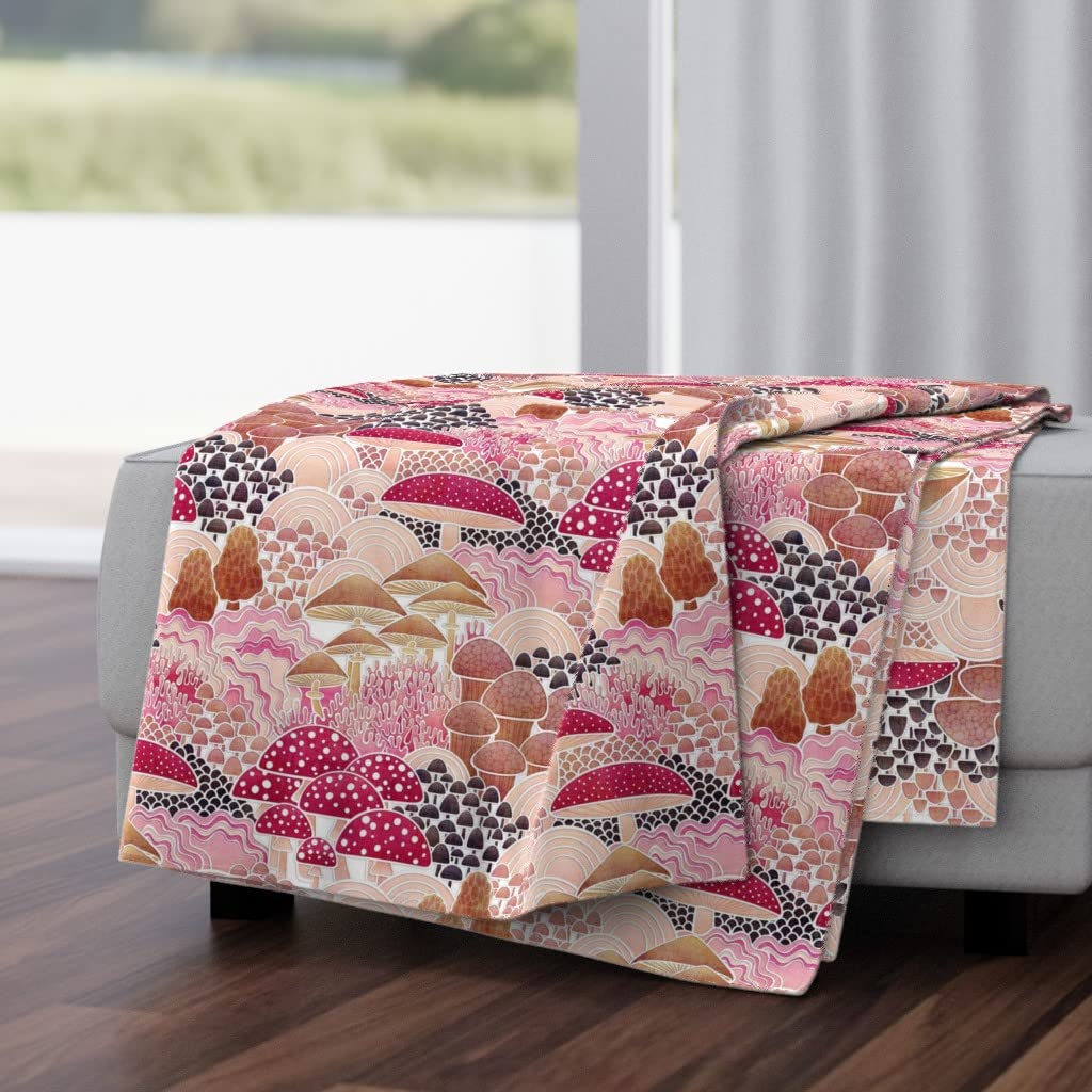 Luxe Velvet Throw Blanket 50x70 Inches - Autumn Mushroom Field Print Soft Pink Red Woodland Decor for Couch, Bed & Seasonal Home Styling