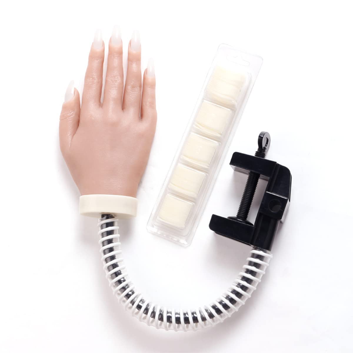 Realistic Silicone Practice Hand for Acrylic Nails - Adjustable Table Bracket, Flexible Bendable Mannequin Hand for Tattoo Practice, Jewelry Display & Nail Art Training - Perfect for Salon Professionals & Beginners (01)