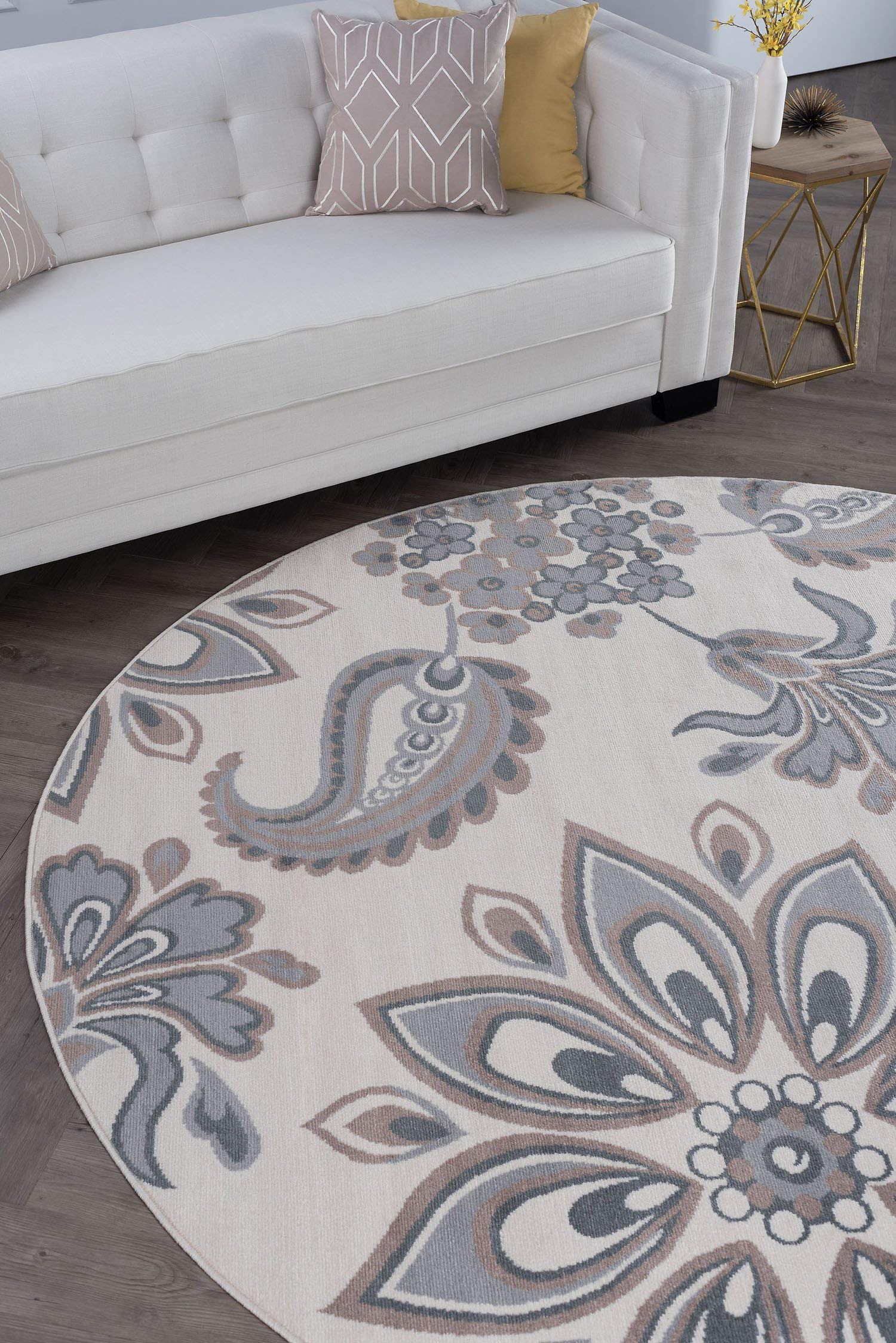 Matilda Cream 8-Foot Round Floral Area Rug - Soft Transitional Carpet for Living Room, Bedroom & Dining Room - Perfect for Boho Decor & Cozy Home Spaces