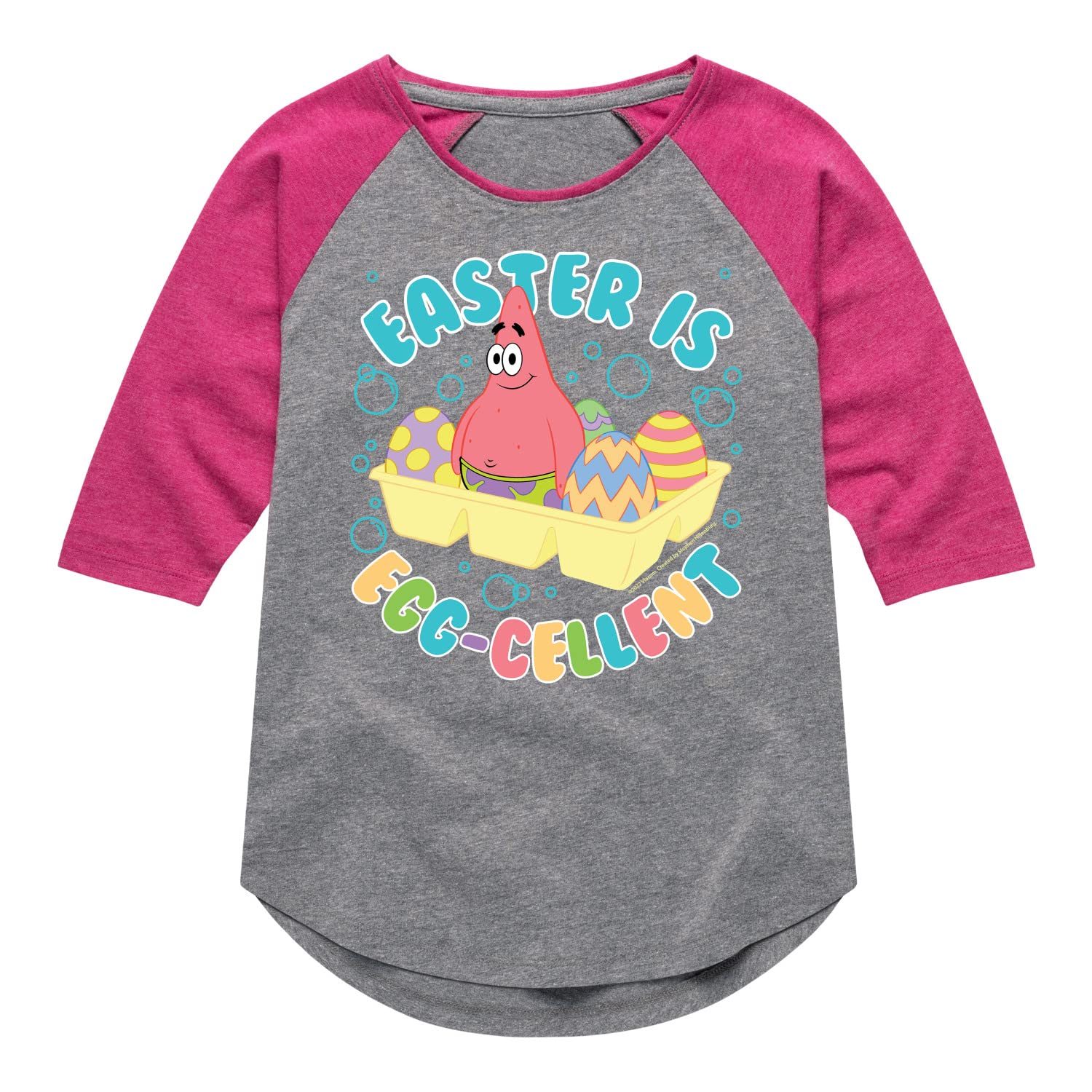 Spongebob Squarepants Easter Egg Graphic T-Shirt for Toddler & Youth Girls | Cute Cartoon Raglan Tee for Easter Outfits & Casual Wear
