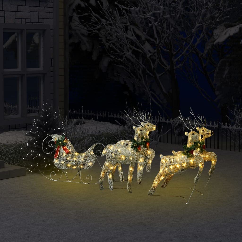 CHARMMA 100LEDs Reindeer & Sleigh Christmas Decoration - Gold Metal Frame with 8 Light Modes for Indoor, Outdoor, Patio, Garden - Perfect for Holiday Party, Yard Display, and Festive Home Decor