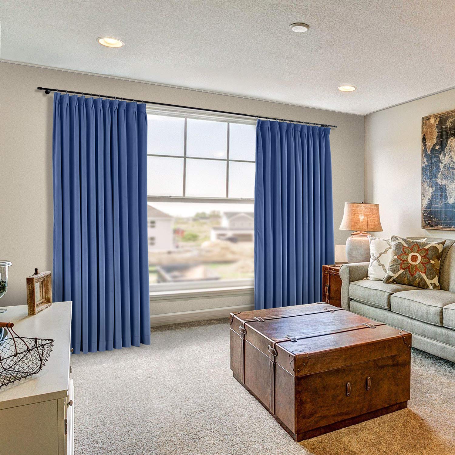 Prim Soft Velvet Blackout Curtains - Thermal Insulated Pinch Pleat Drapes for Living Room & Bedroom (Ocean Blue, 72x84 Inches, 1 Panel) - Perfect for Light Blocking, Privacy & Energy Efficiency