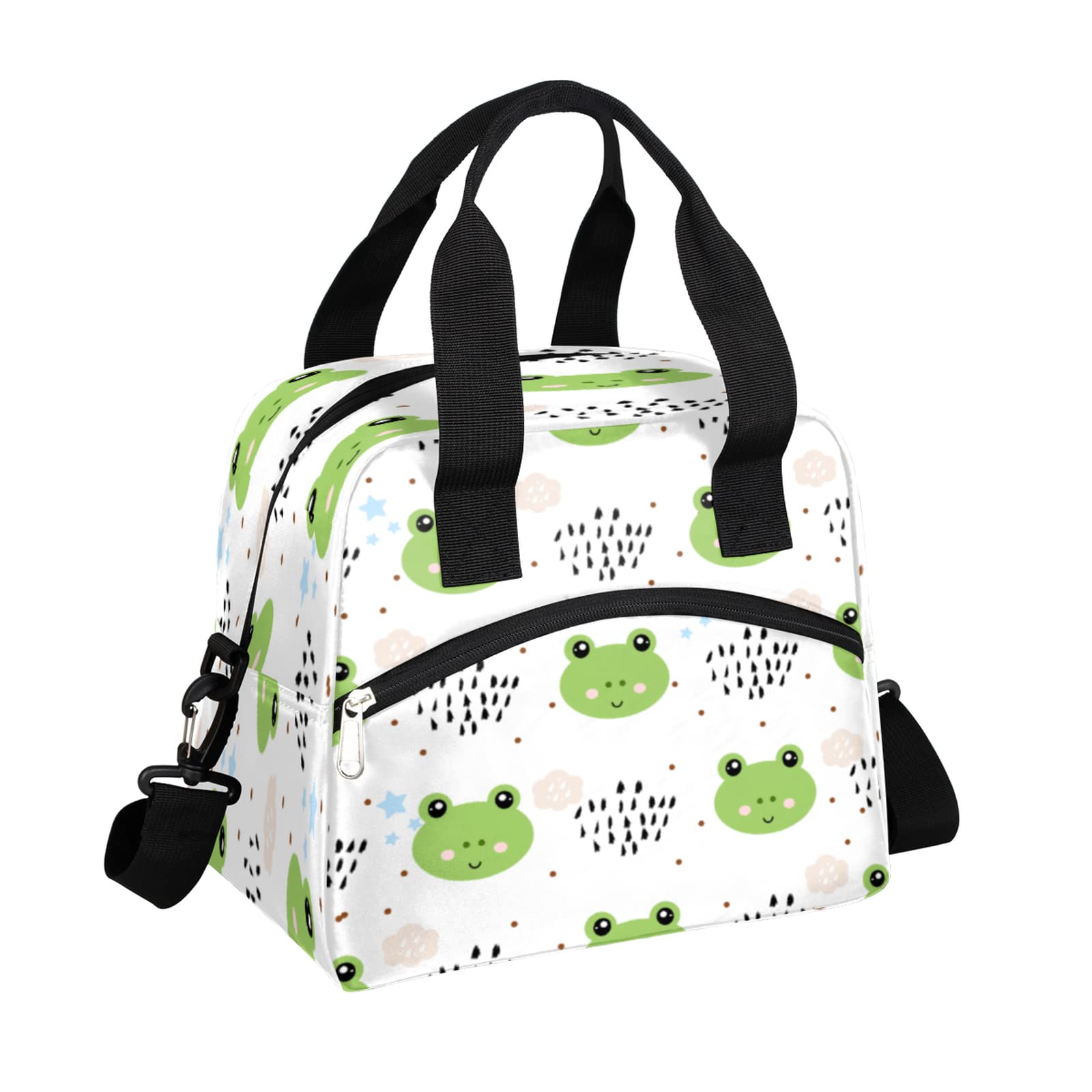 Insulated Reusable Lunch Box Cooler Tote Bag with Adjustable Shoulder Strap - Frog Design for Women & Men - Perfect for School, Work, Picnic, Beach, Hiking & Outdoor Activities