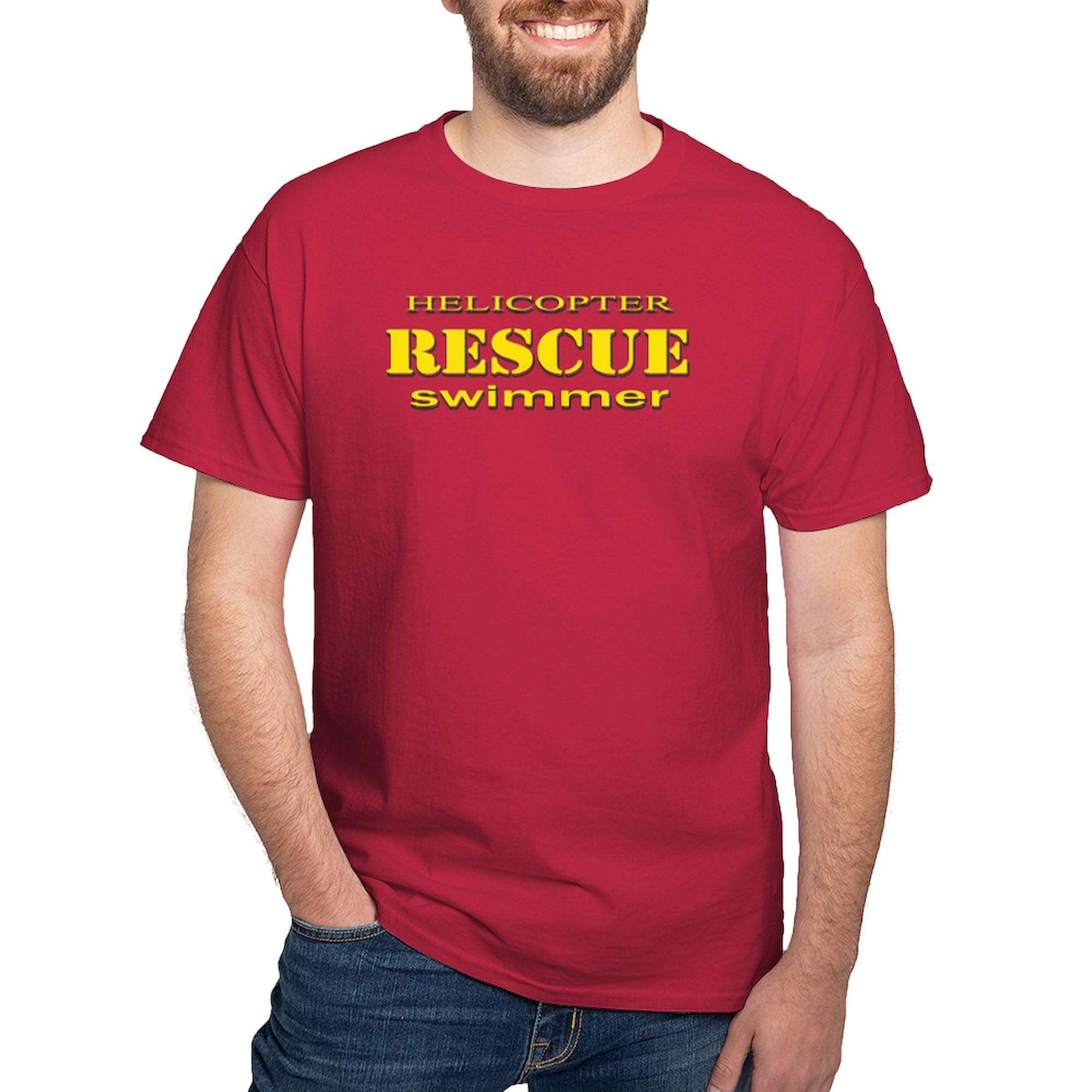 Helicopter Rescue Swimmer Graphic T-Shirt for Men - 100% Cotton Classic Dark Tee - Perfect for Military Apparel, Aviation Enthusiasts & Casual Wear