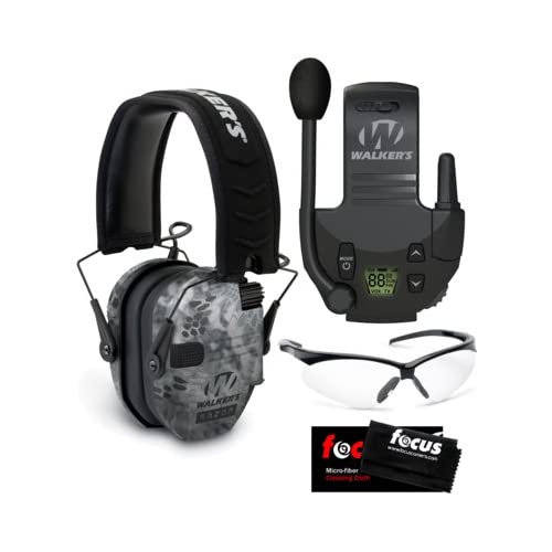 Walker's Razor Slim Electronic Shooting Earmuffs - Noise Cancelling Hearing Protection for Shooting Range & Hunting - Take America Back Series Bundle with Walkie Talkie & Safety Glasses - Perfect for Outdoor Sports, Tactical Training & Range Practice