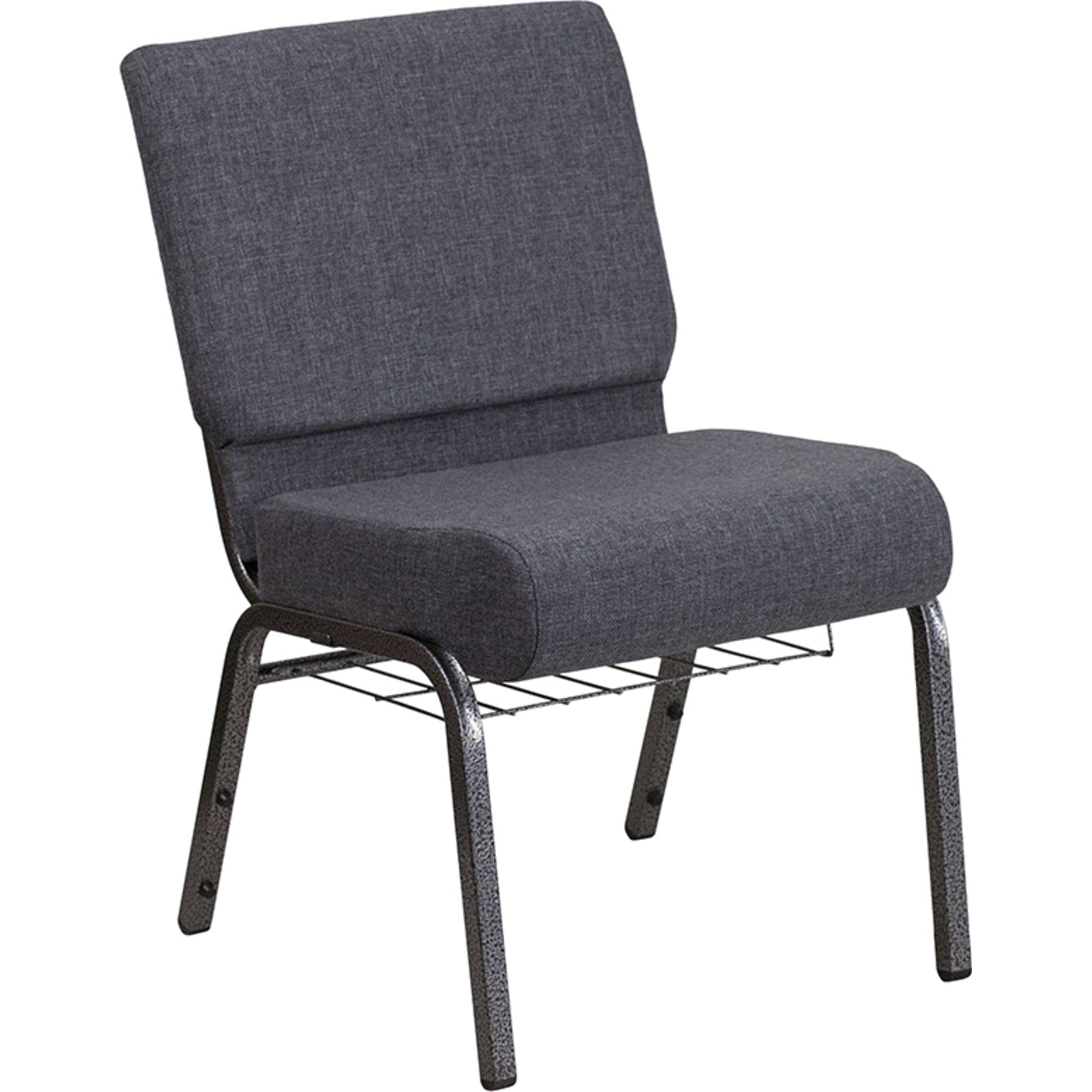 Flash Furniture HERCULES Series 21''W Dark Gray Fabric Church Chair with Book Rack & Silver Vein Frame - Perfect for Churches, Auditoriums, and Event Venues