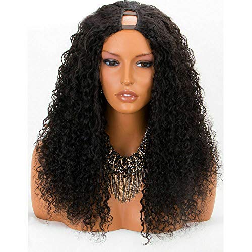 Kinky Curly U Part Human Hair Wig - Brazilian Remy Hair U Part Wigs with Small Curly Texture, No Lace, Middle U Opening - 18inch 180% Density Natural Color for Black Women | Perfect for Daily Wear, Special Occasions & Protective Styling
