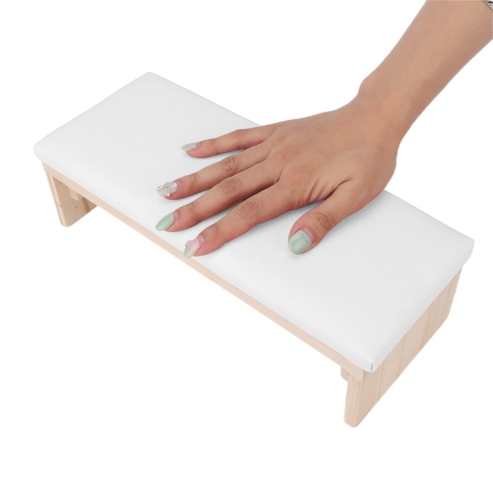 Professional Nail Arm Rest Cushion - Soft PU Leather Hand Pillow with Solid Wood Base for Nail Art Salon & Home DIY | Comfortable Support for Manicures, Pedicures & Nail Technician Work (White)