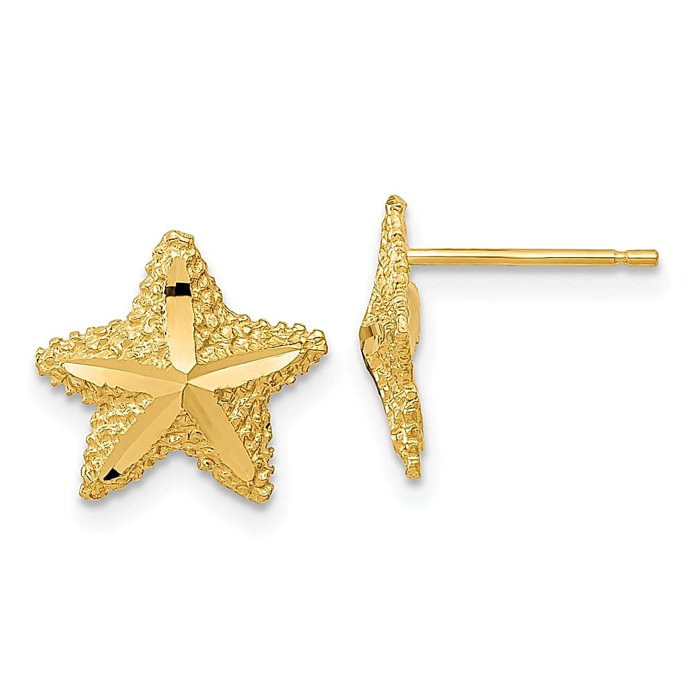 14K Yellow Gold Starfish Post Stud Earrings - Dainty Ball Button Sea Life Jewelry for Women, Perfect Gift for Her - Ideal for Beach Vacations, Summer Outfits & Everyday Wear