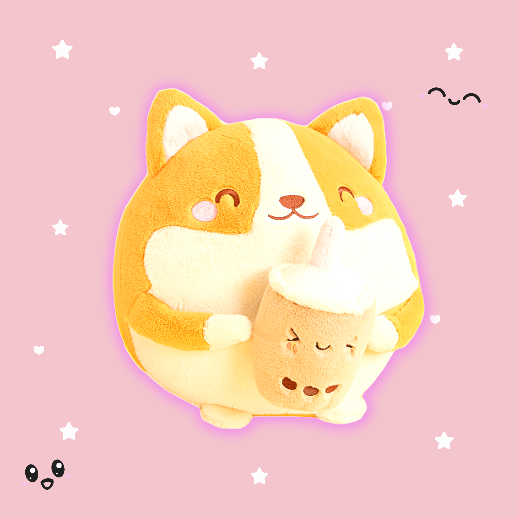 Adorable Boba Drinking Corgi Plush Toy - Cute Kawaii Stuffed Animal for Tea Lovers, Gift for Anime Fans & Home Decor (Perfect for Bedroom, Office & Gifts)
