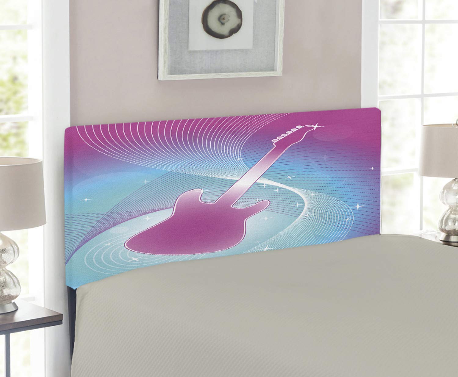 Ambesonne Hot Pink Guitar Print Upholstered Headboard - Twin Size Memory Foam Bed Headboard with Vibrant Abstract Music Theme | Perfect for Teen Bedrooms, Music Lovers & Modern Bedroom Decor