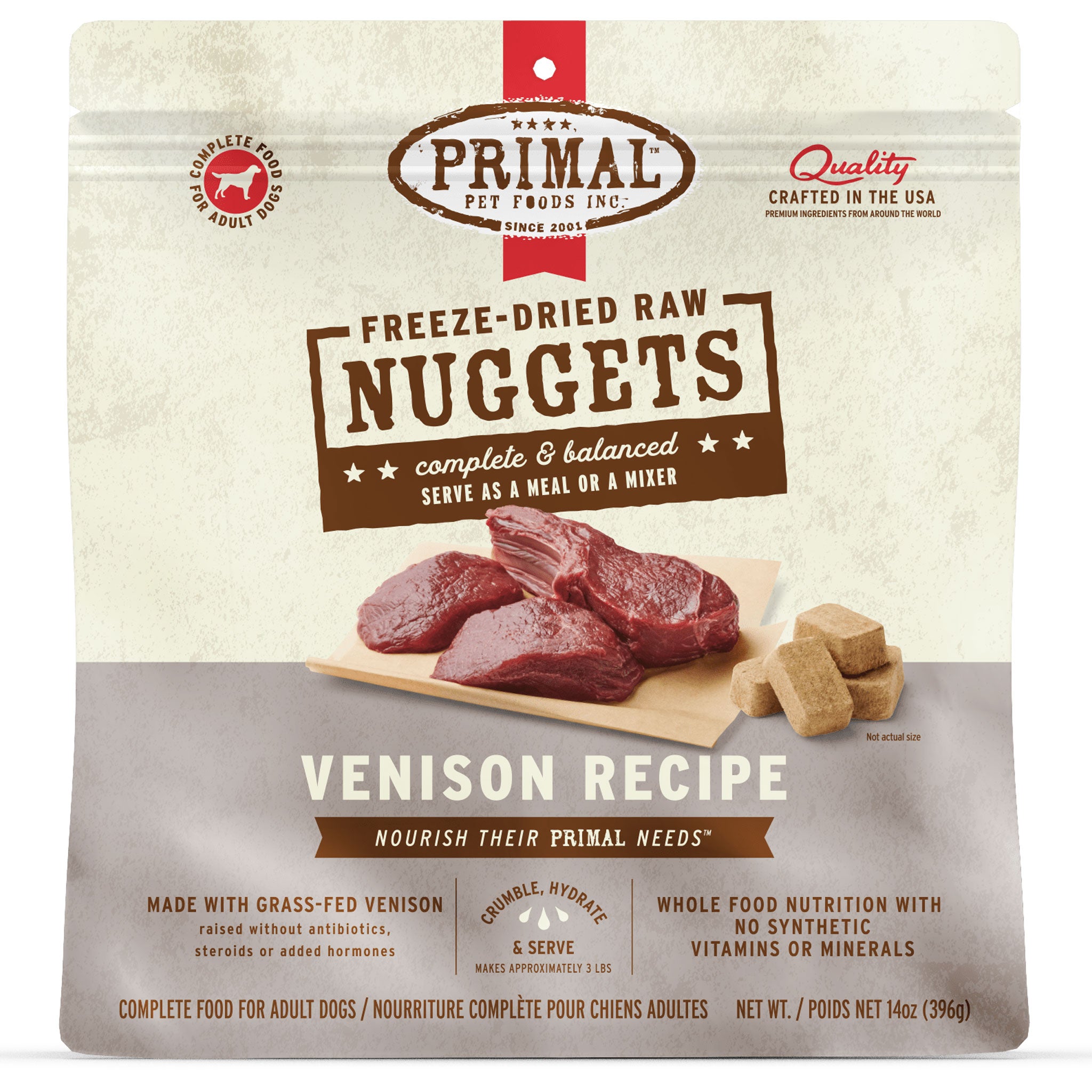 Primal Freeze-Dried Venison Nuggets Dog Food - High Protein Grain-Free Raw Diet for Dogs - Perfect for Training, Travel & Outdoor Adventures