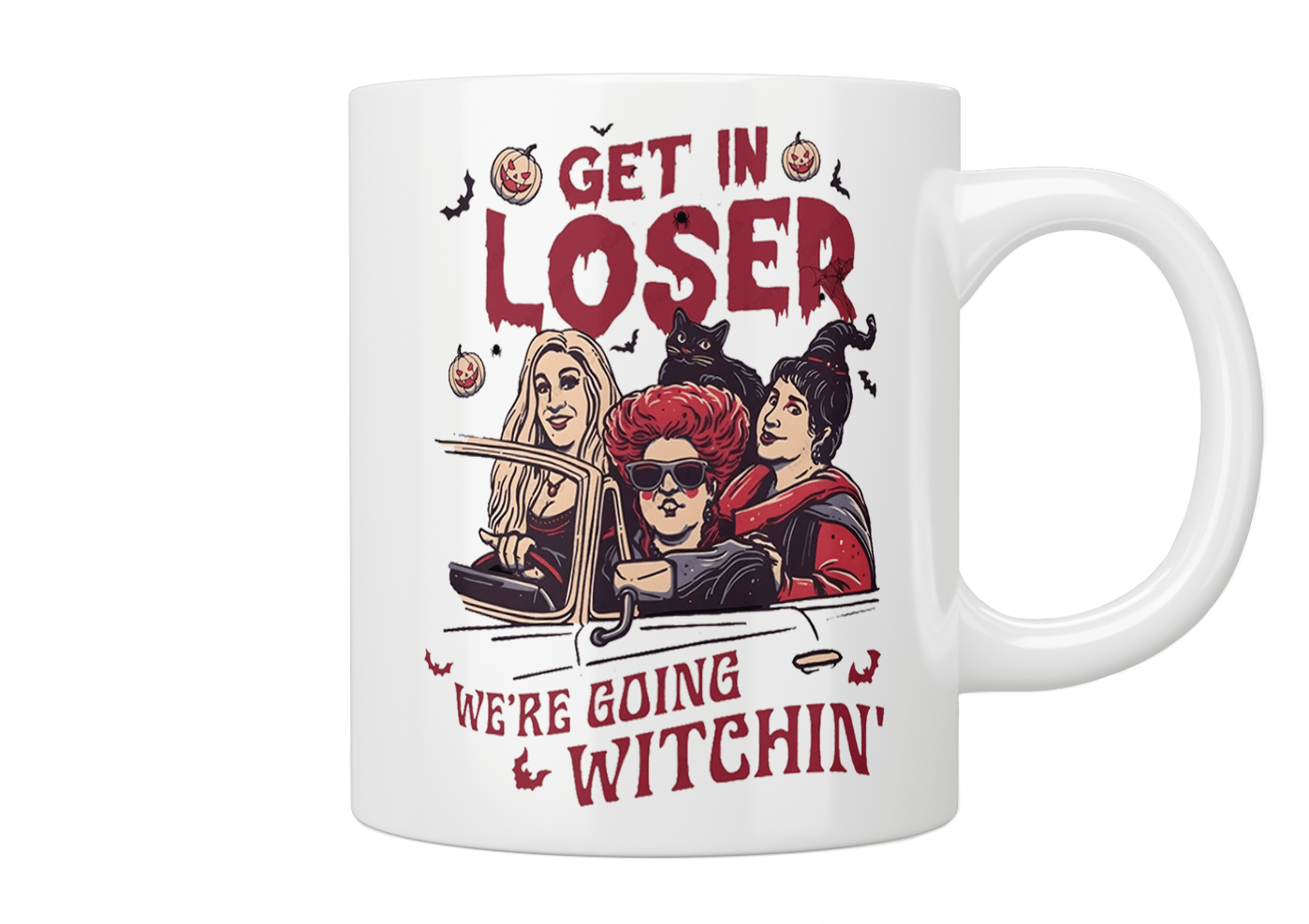 Sanderson Sisters Hocus Pocus Get In Loser Mug - 11oz Ceramic Coffee Cup with Funny Halloween Quote - Perfect for Disney Fans, Witches Brew & Movie Night Gifts