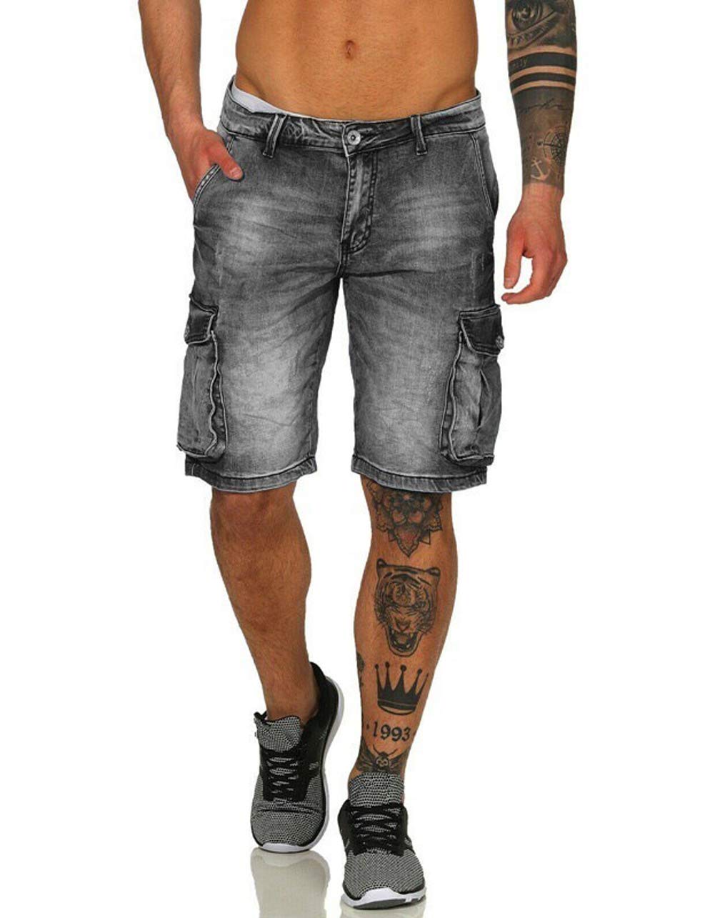 Men's Distressed Wash Cool Straight Leg Denim Cargo Shorts for Summer - Casual Streetwear & Outdoor Activities