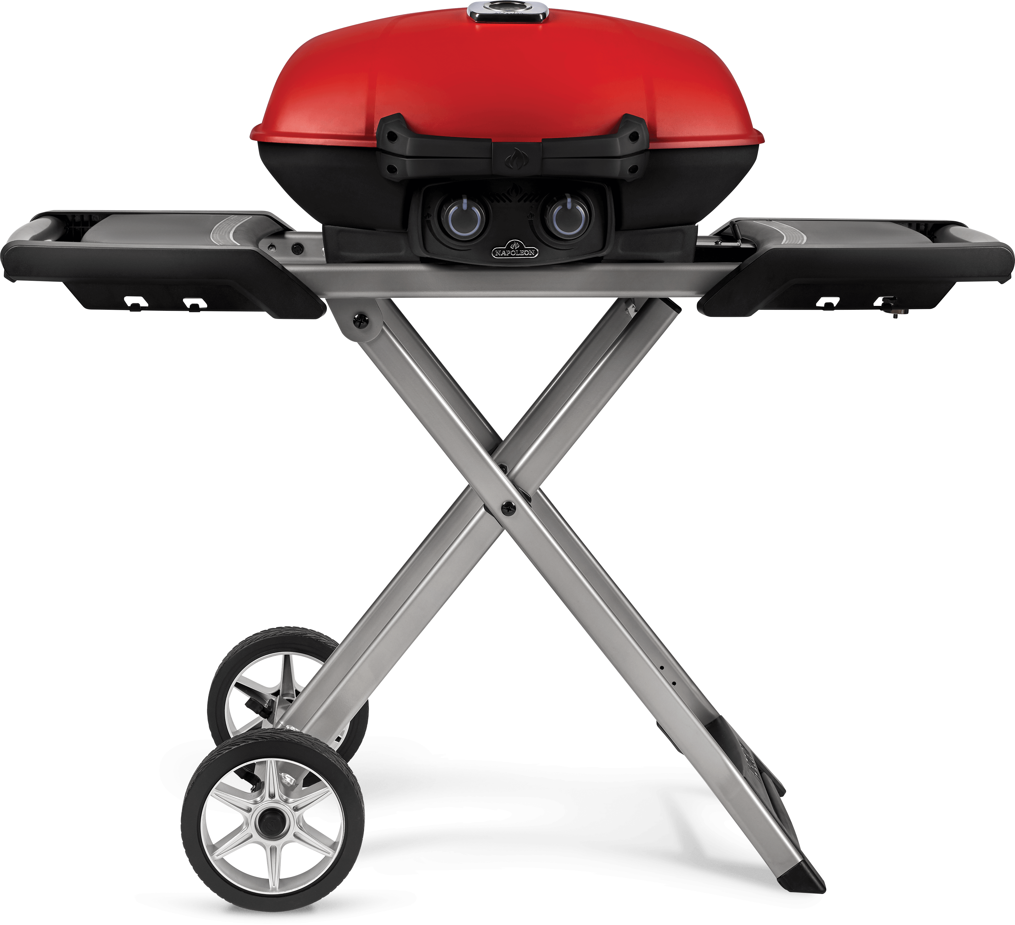 Napoleon TravelQ 285X Portable Propane Gas Grill with Scissor Cart & Griddle - Red (TQ285X RD 1 A) - Perfect for Camping, Tailgating, and Outdoor BBQs