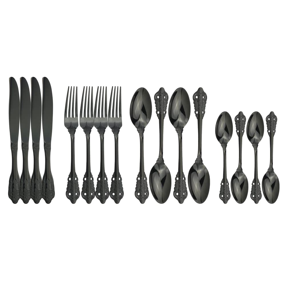 Premium 24-Piece Stainless Steel Flatware Set - 18/10 Dishwasher Safe Silverware Cutlery Set with Knives, Forks & Spoons - Elegant Black Dinnerware for Formal Dining, Restaurants & Home Entertaining