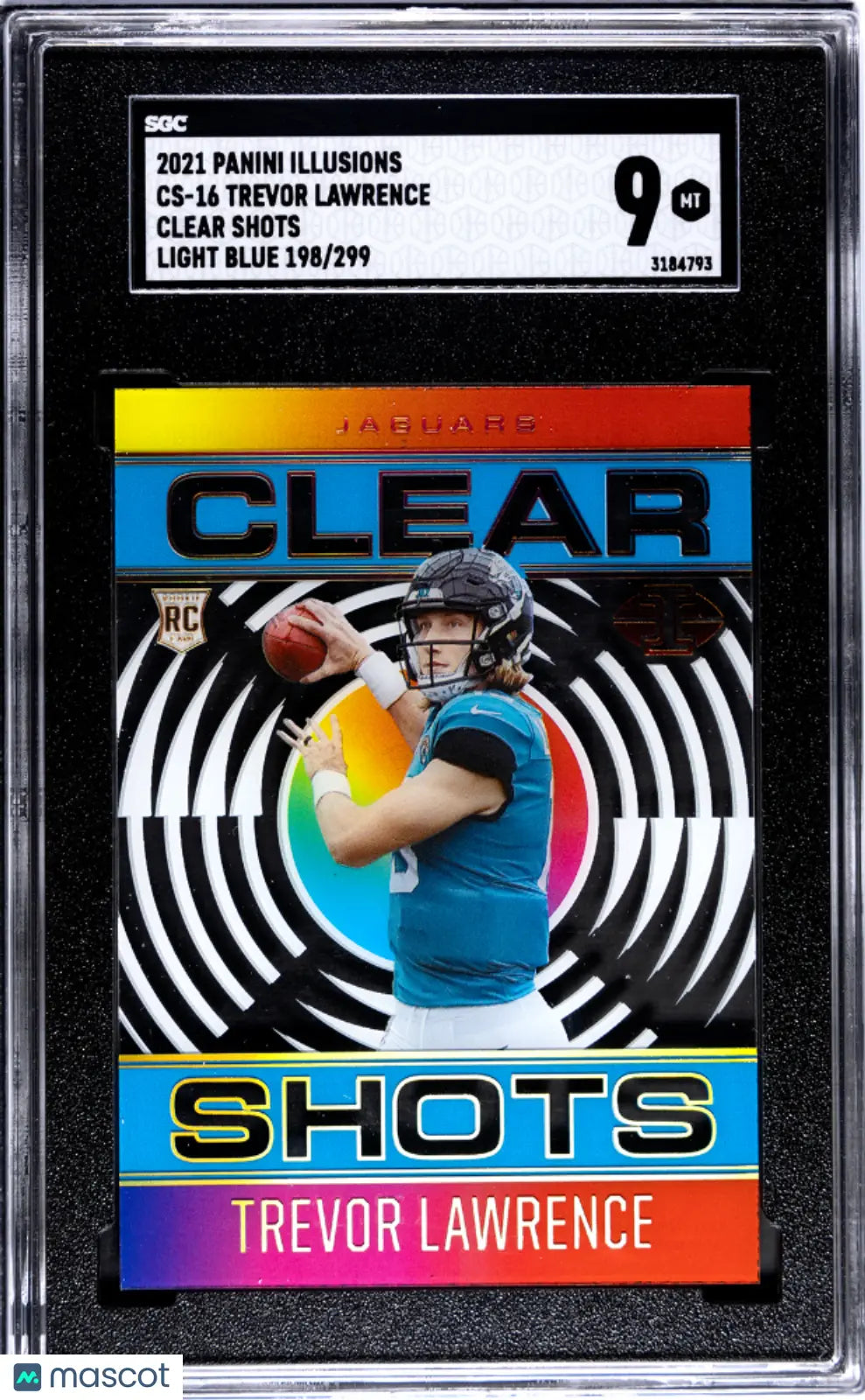 2021 Panini Illusions Trevor Lawrence Rookie Card RC Clear Shots Light Blue #/299 SGC 9 Mint - Perfect for NFL Collectors & Fantasy Football Fans