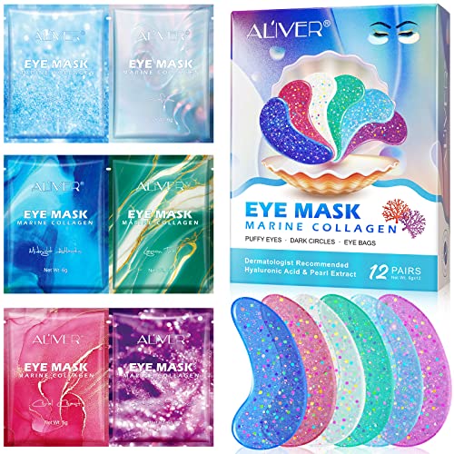 NUEDSFXO Eye Gels - Under Eye Masks for Puffy Eyes, Dark Circles & Eye Bags - Natural Marine Collagen & Hyaluronic Acid Eye Patches with Pearl Extract - Face Moisturizer Treatment to Reduce Wrinkles - Perfect for Nighttime Skincare & Morning Refreshment (01)